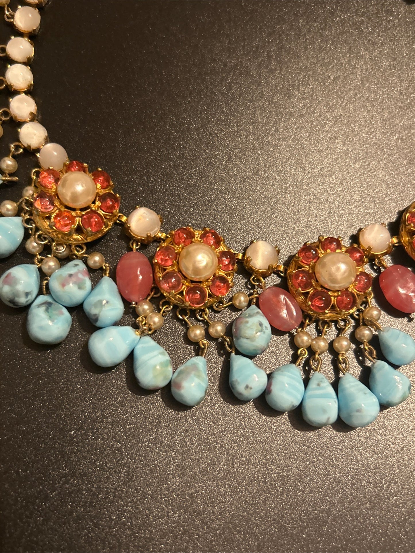 Christian Dior Vintage bib Necklace. Turquoise Glass Stones. Gripox glass