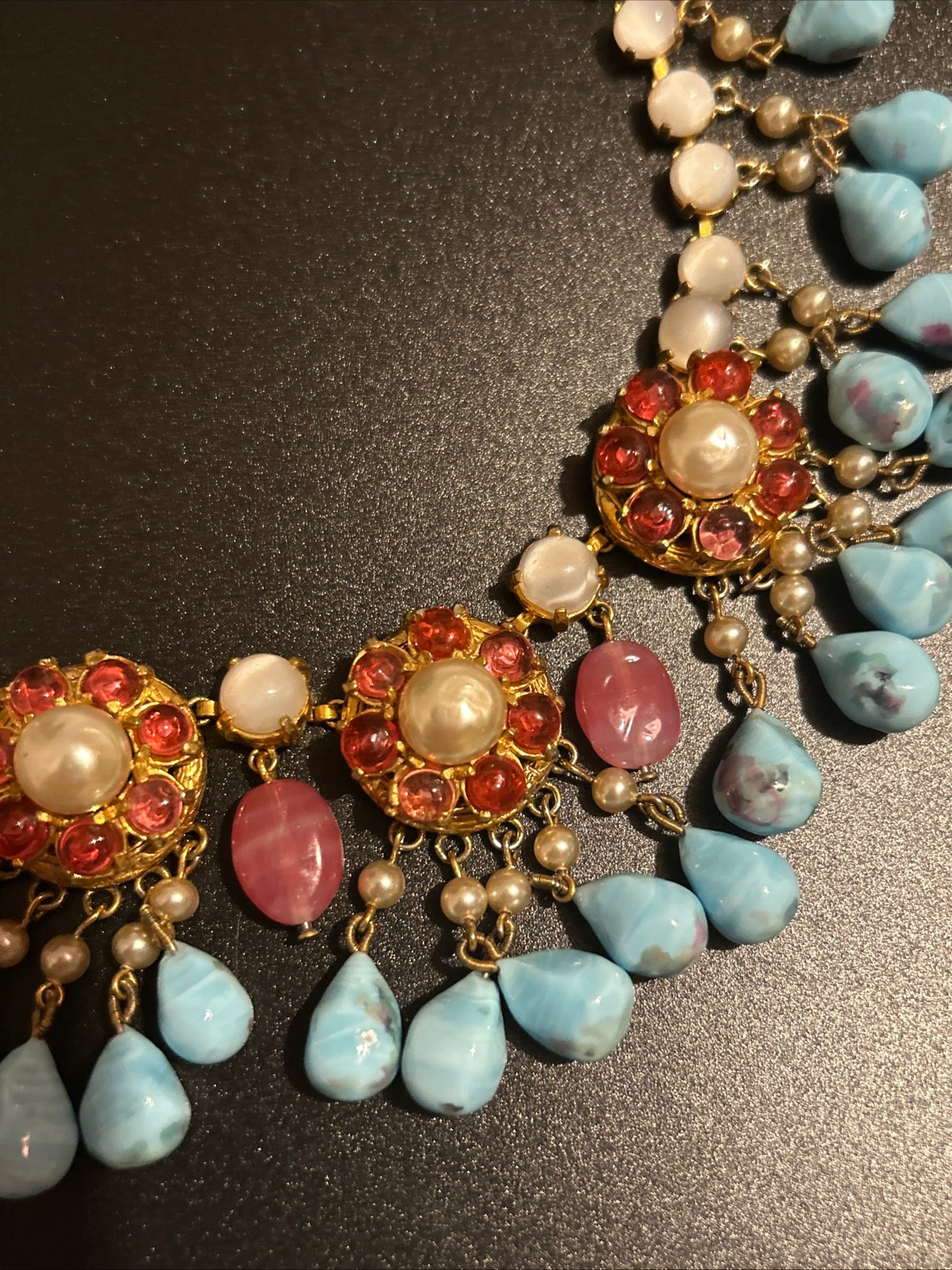 Christian Dior Vintage bib Necklace. Turquoise Glass Stones. Gripox glass