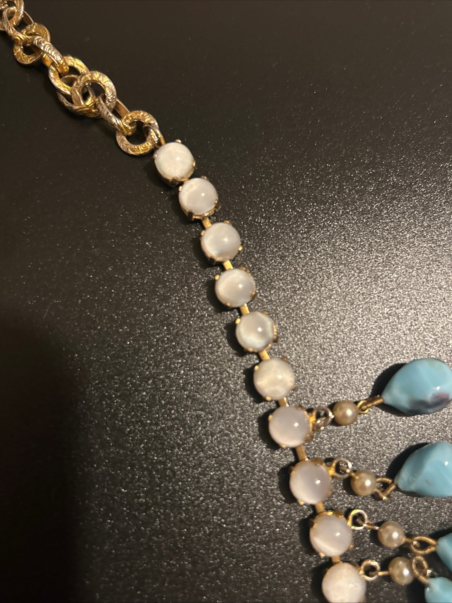 Christian Dior Vintage bib Necklace. Turquoise Glass Stones. Gripox glass