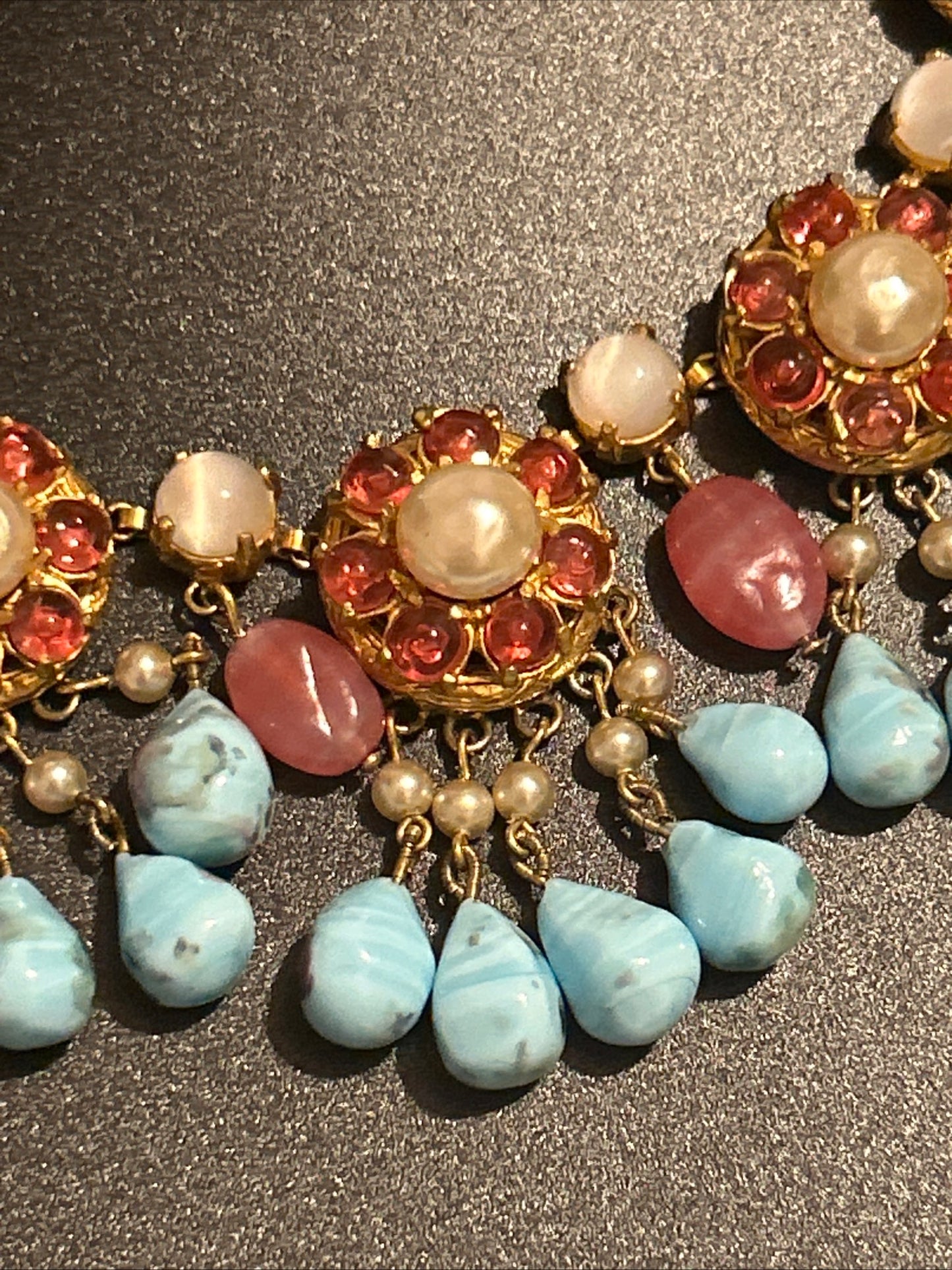 Christian Dior Vintage bib Necklace. Turquoise Glass Stones. Gripox glass