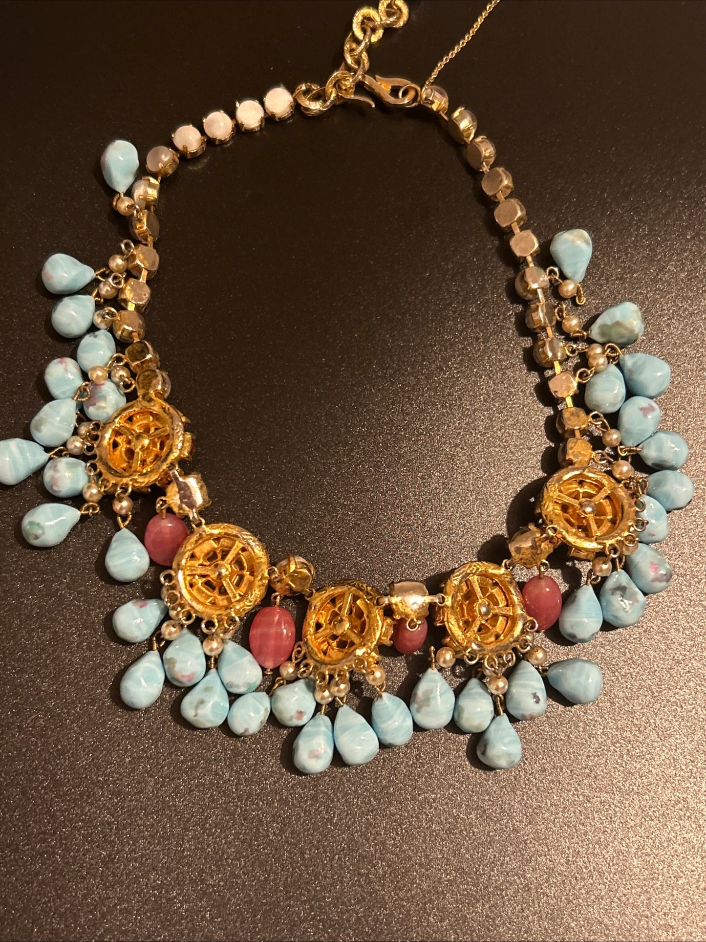 Christian Dior Vintage bib Necklace. Turquoise Glass Stones. Gripox glass