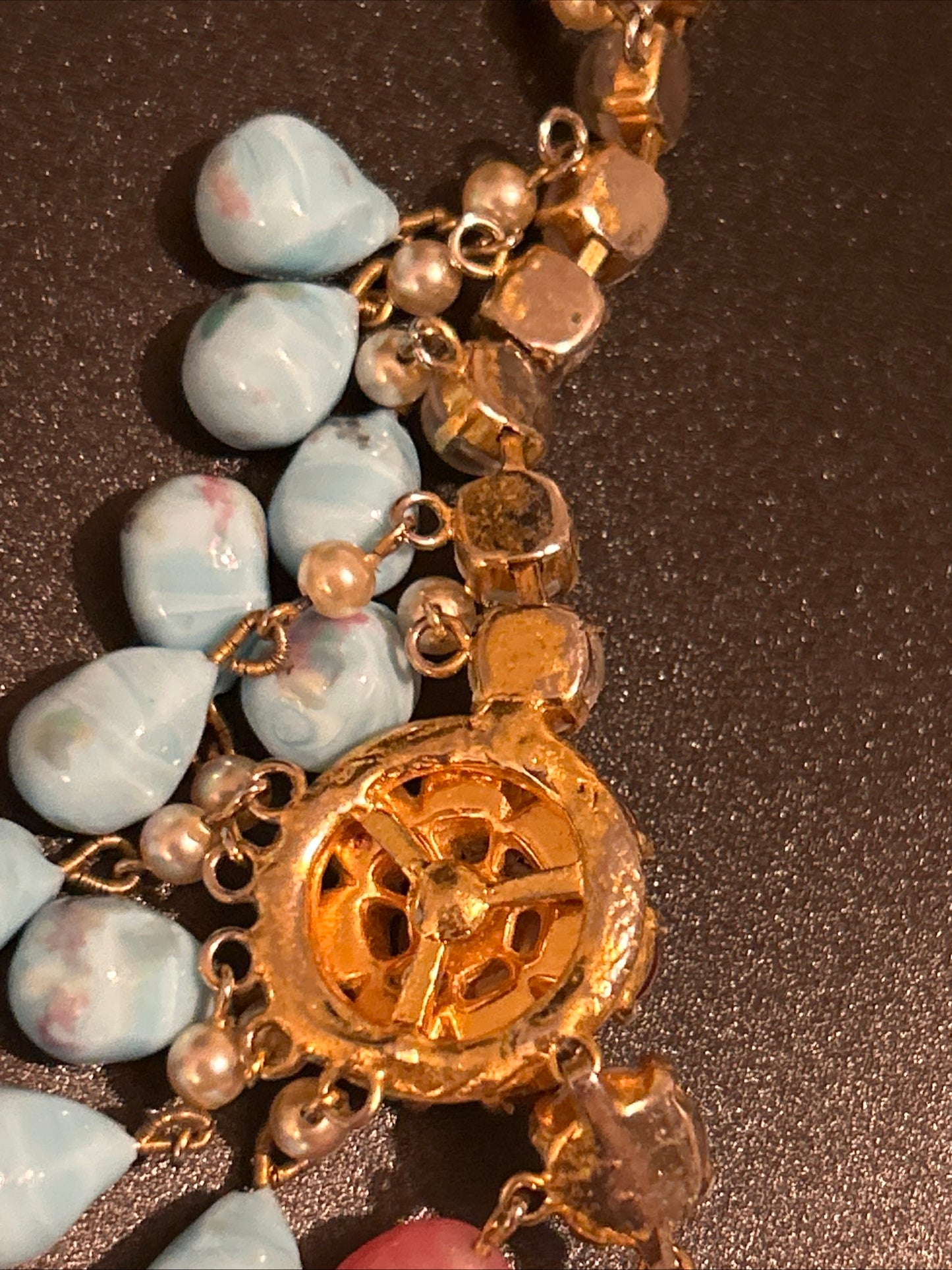 Christian Dior Vintage bib Necklace. Turquoise Glass Stones. Gripox glass