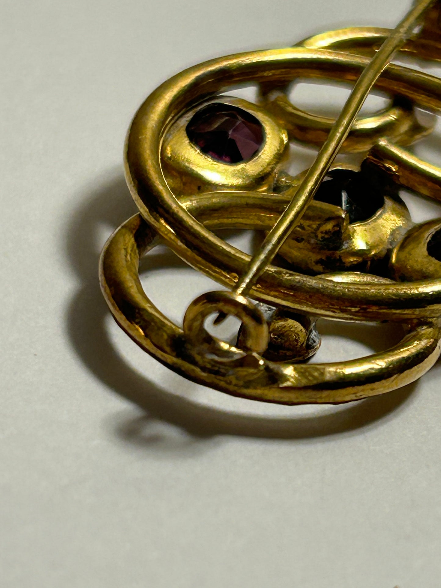 Antique Victorian purple stone brooch love knot