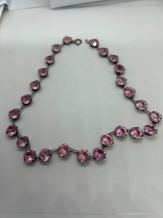 Antique Victorian Silver Pink Paste Riviere Necklace
