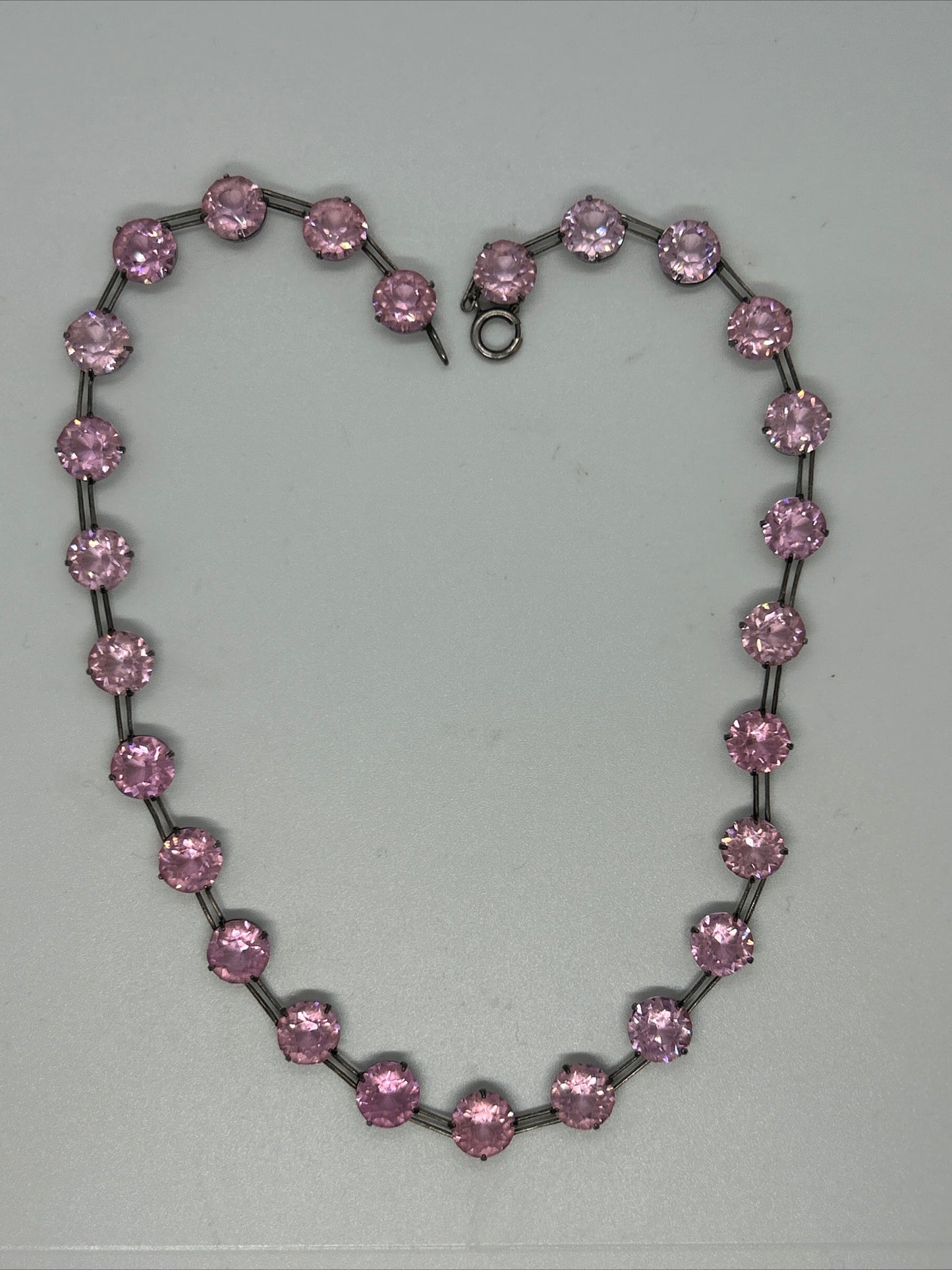 Antique Victorian Silver Pink Paste Riviere Necklace