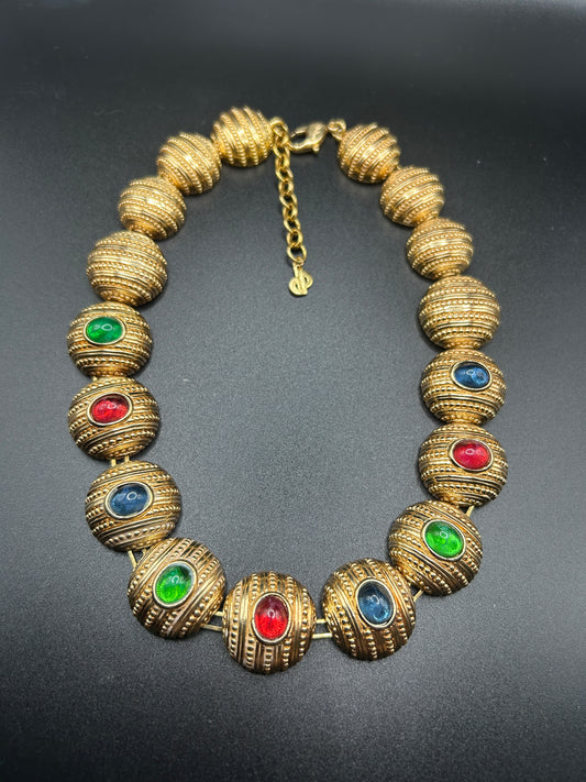 Christian Dior multicoloured glass cabochon necklace vintage