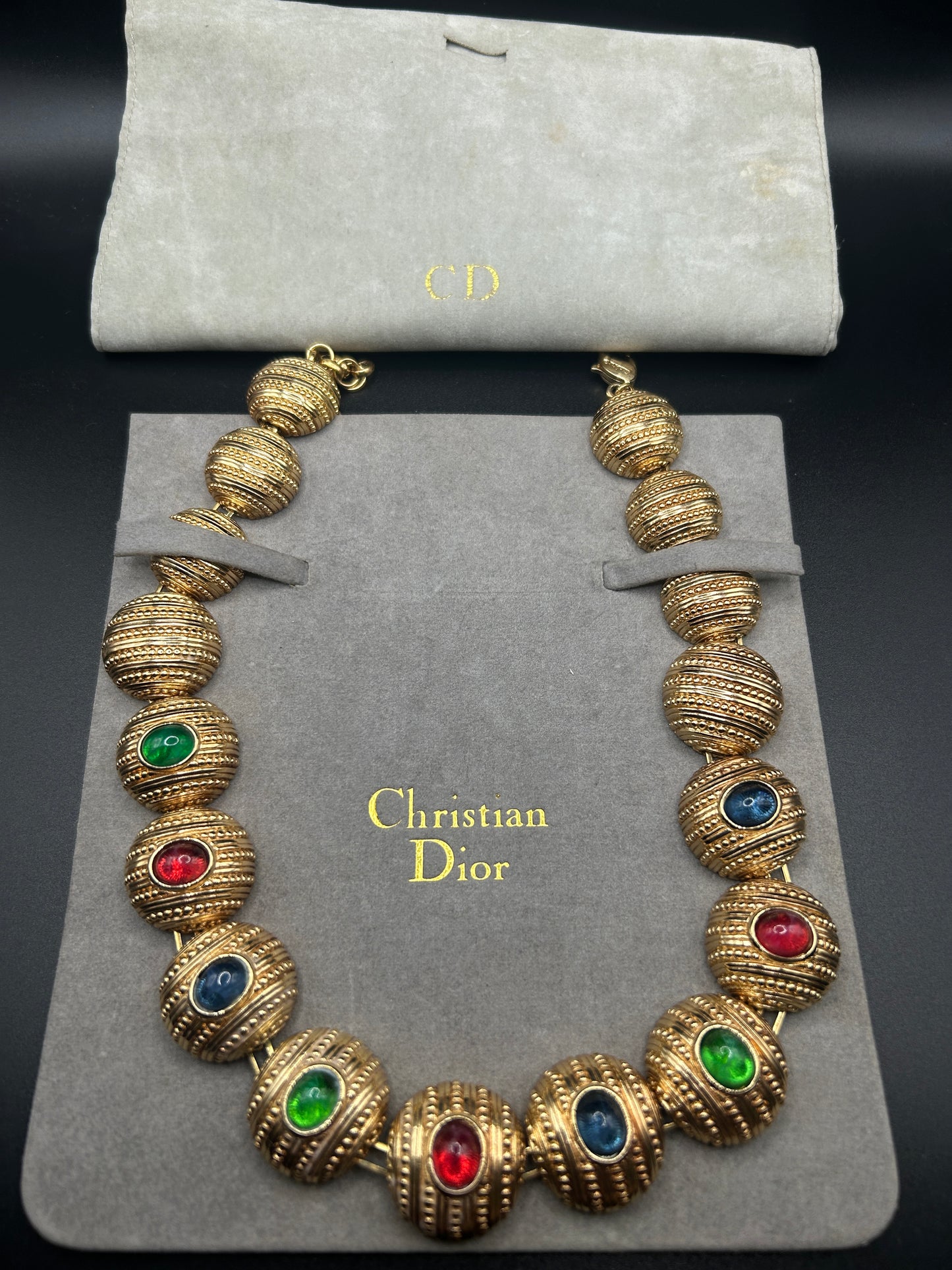 Christian Dior multicoloured glass cabochon necklace vintage