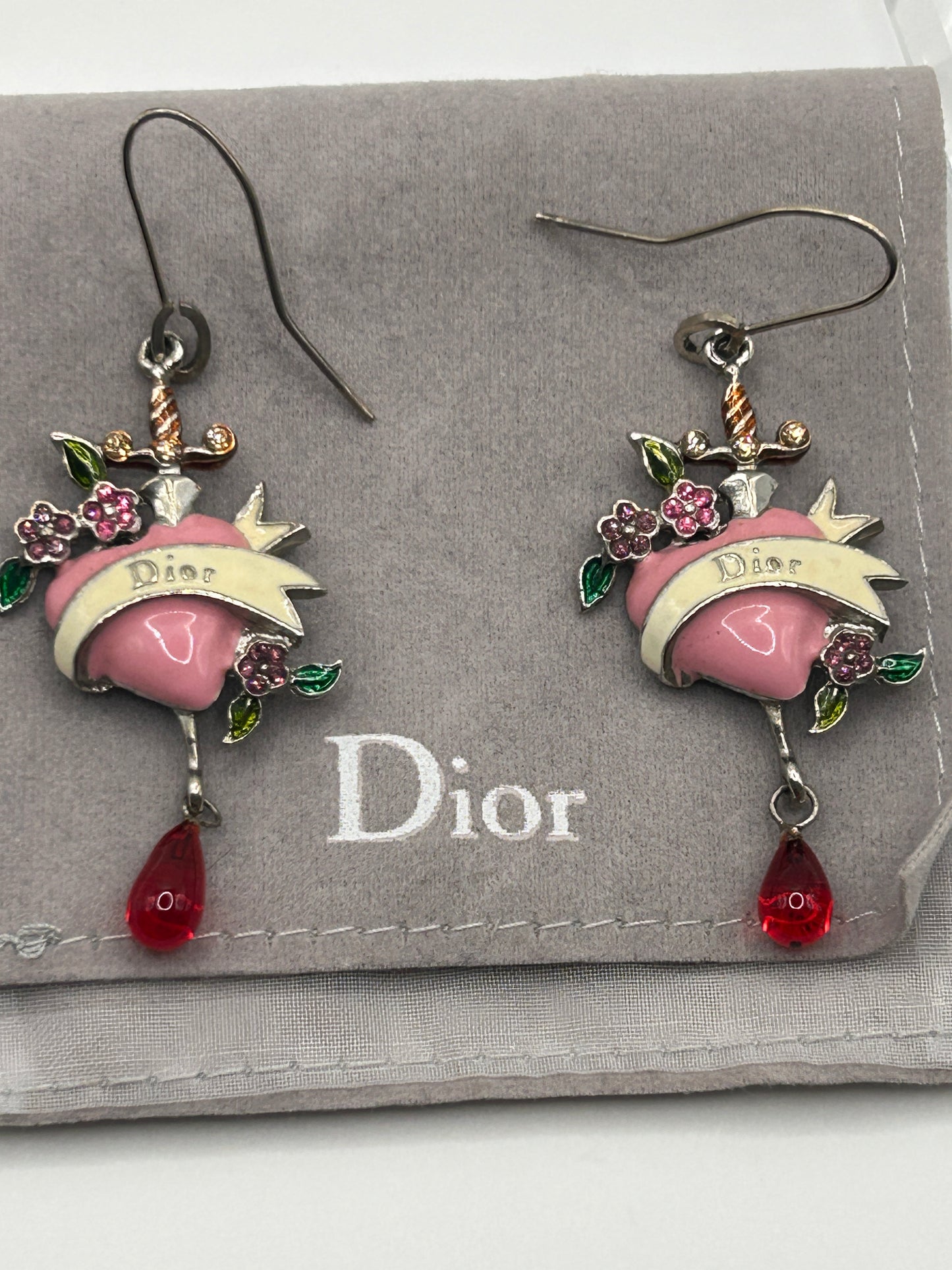 Christian Dior vintage Y2K Galliano era bleeding heart earrings.