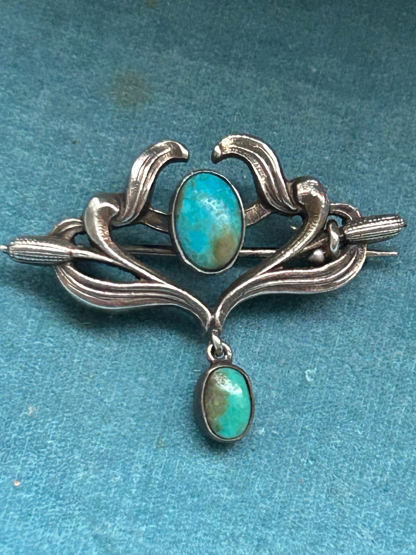 Antique Silver Art Nouveau Turquoise Dangle