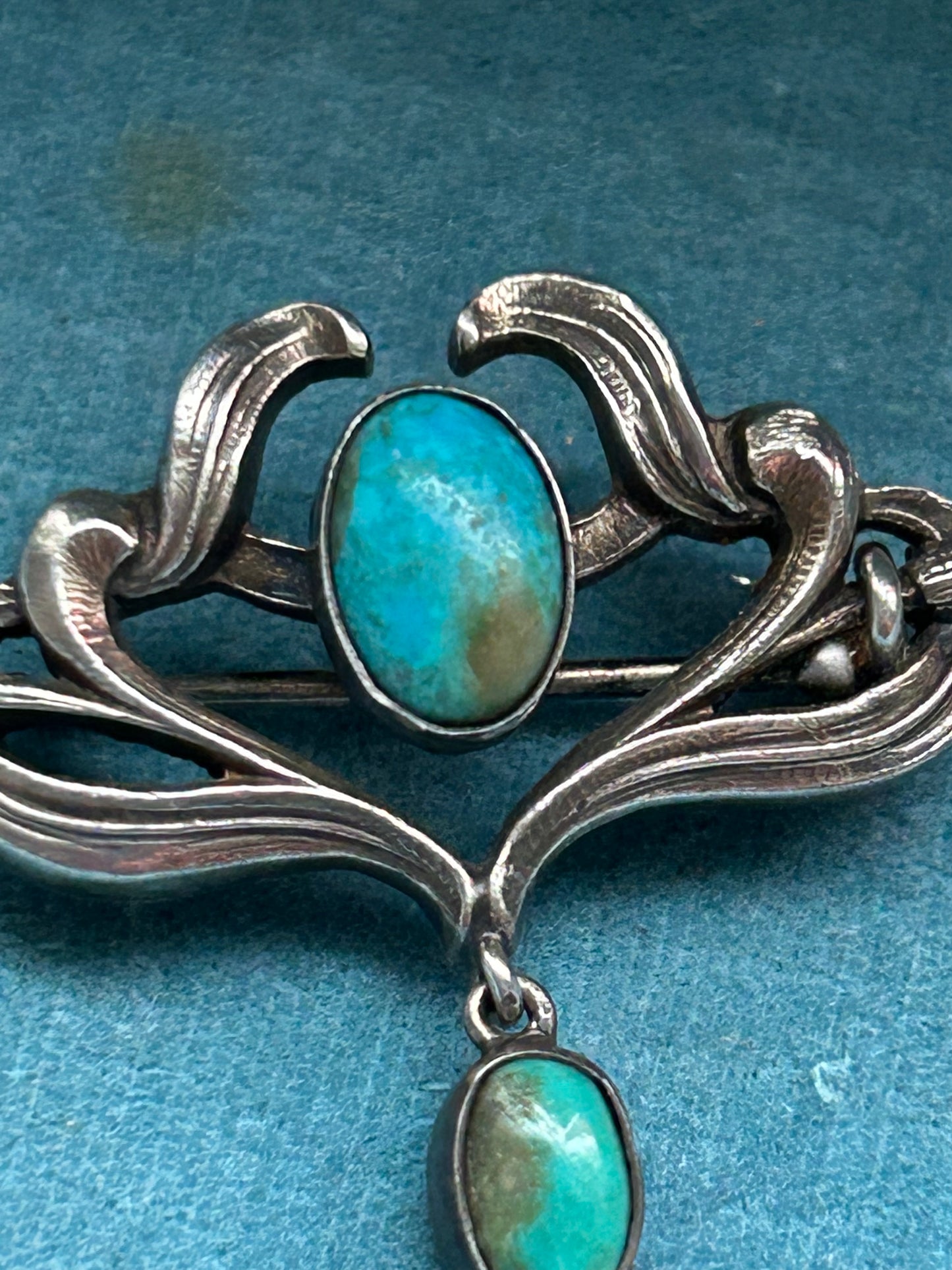 Antique Silver Art Nouveau Turquoise Dangle