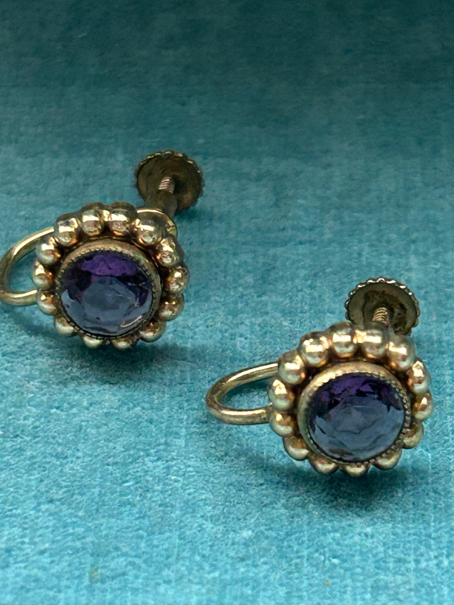 Vintage Amethyst Rolled Gold Screwback Stud Earrings
