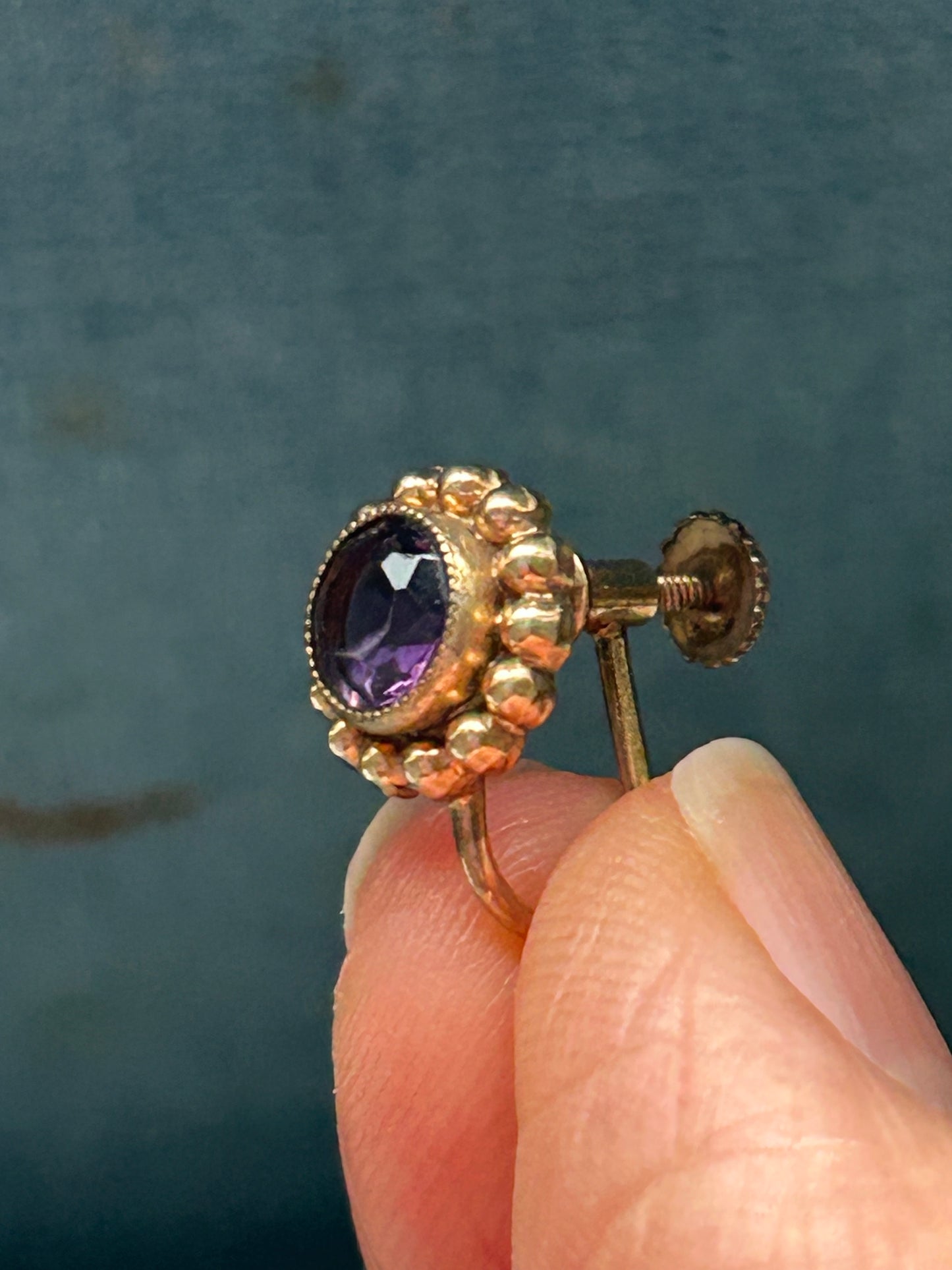 Vintage Amethyst Rolled Gold Screwback Stud Earrings
