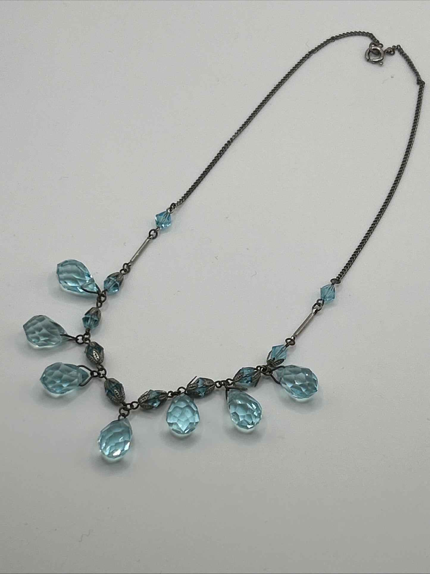 Art deco Blue Czech Glass Drop
Crystal Necklace