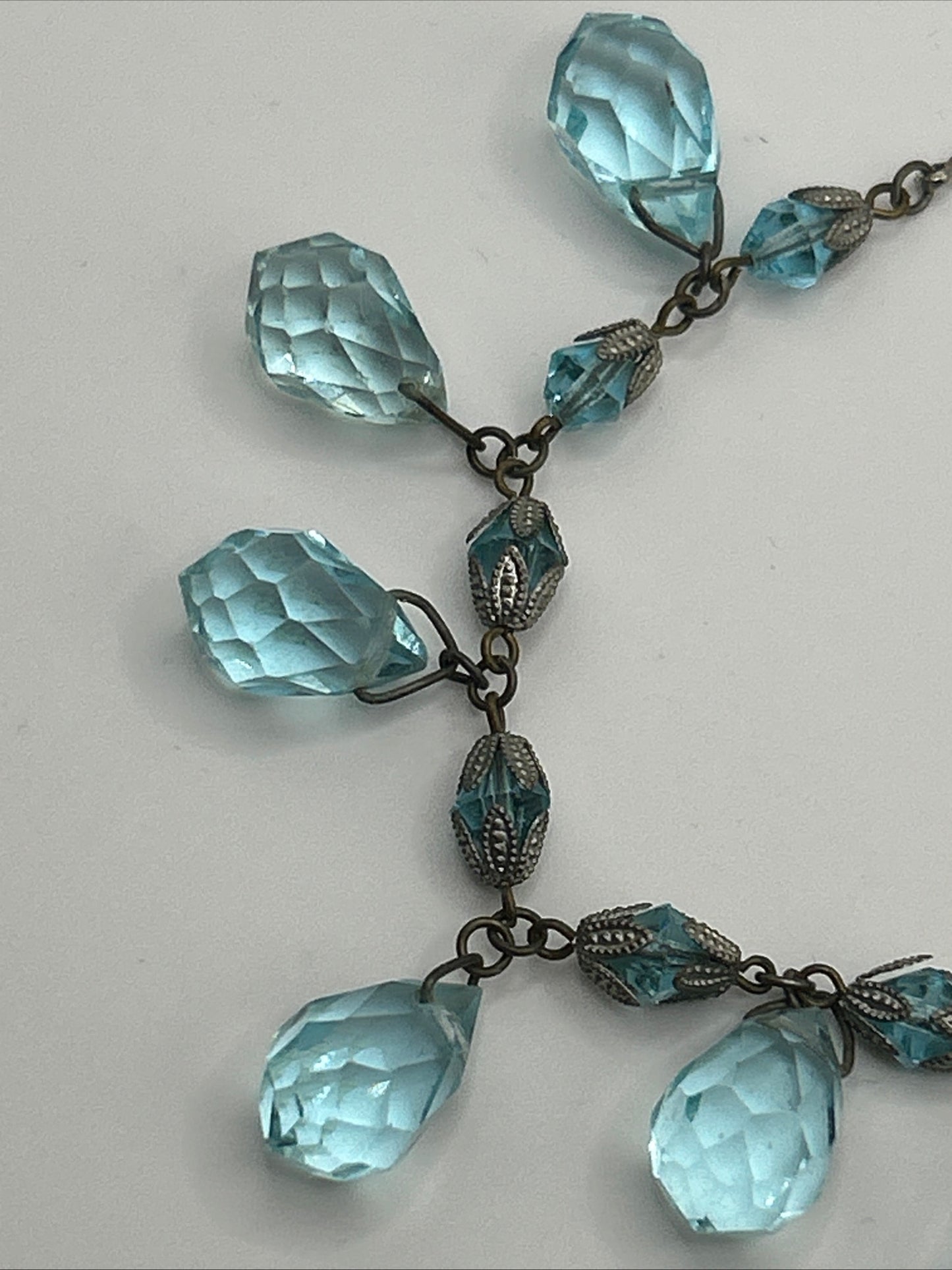 Art deco Blue Czech Glass Drop
Crystal Necklace