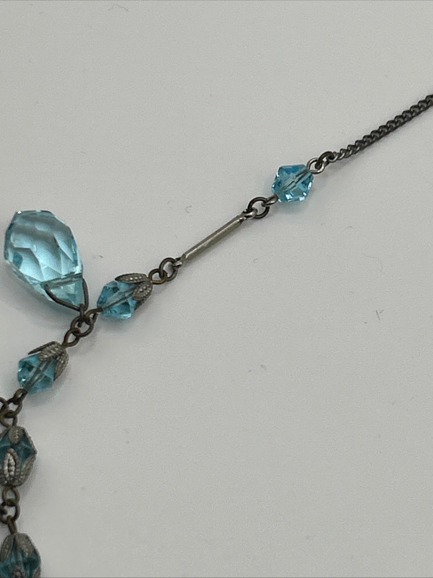 Art deco Blue Czech Glass Drop
Crystal Necklace