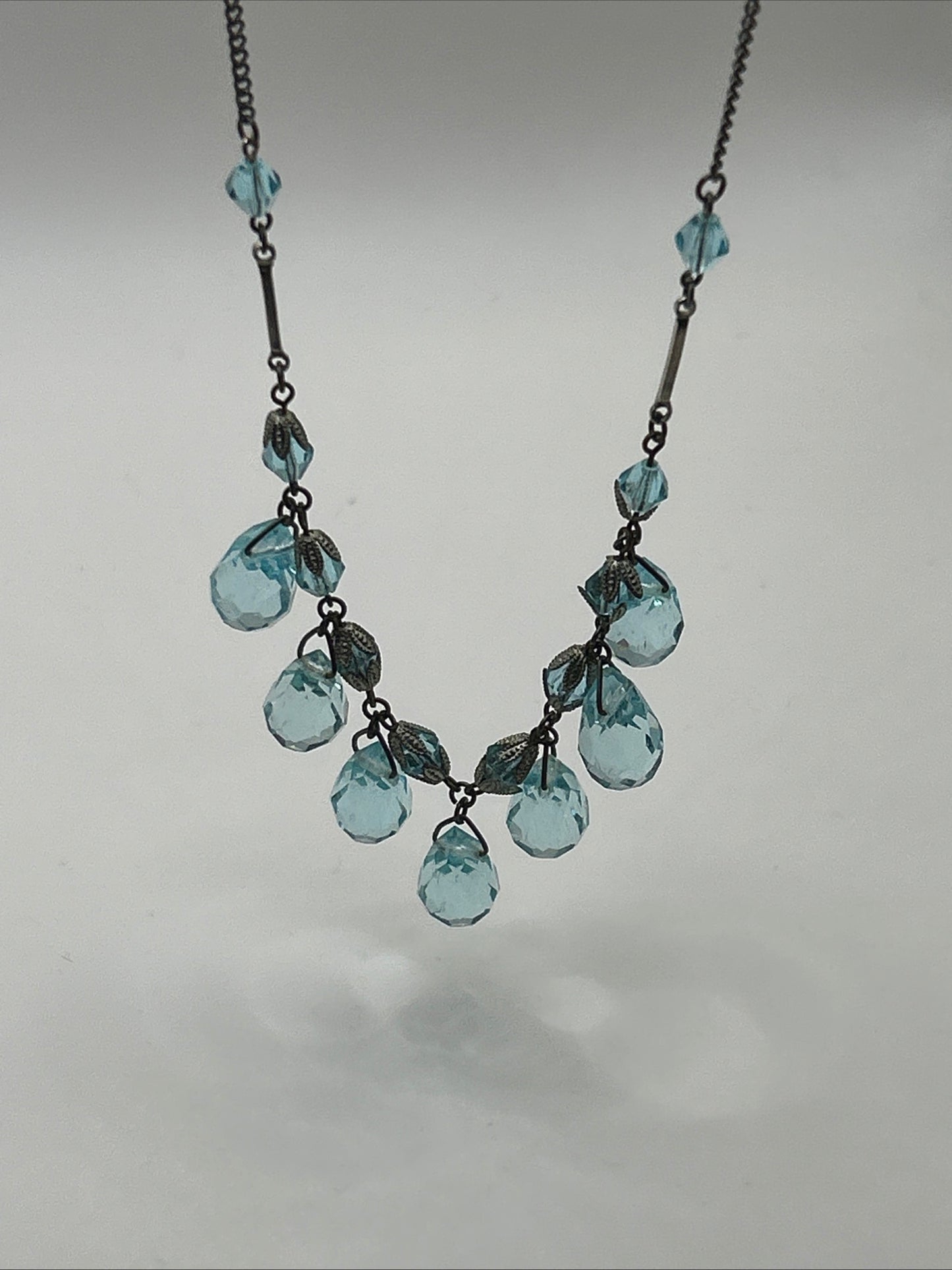 Art deco Blue Czech Glass Drop
Crystal Necklace