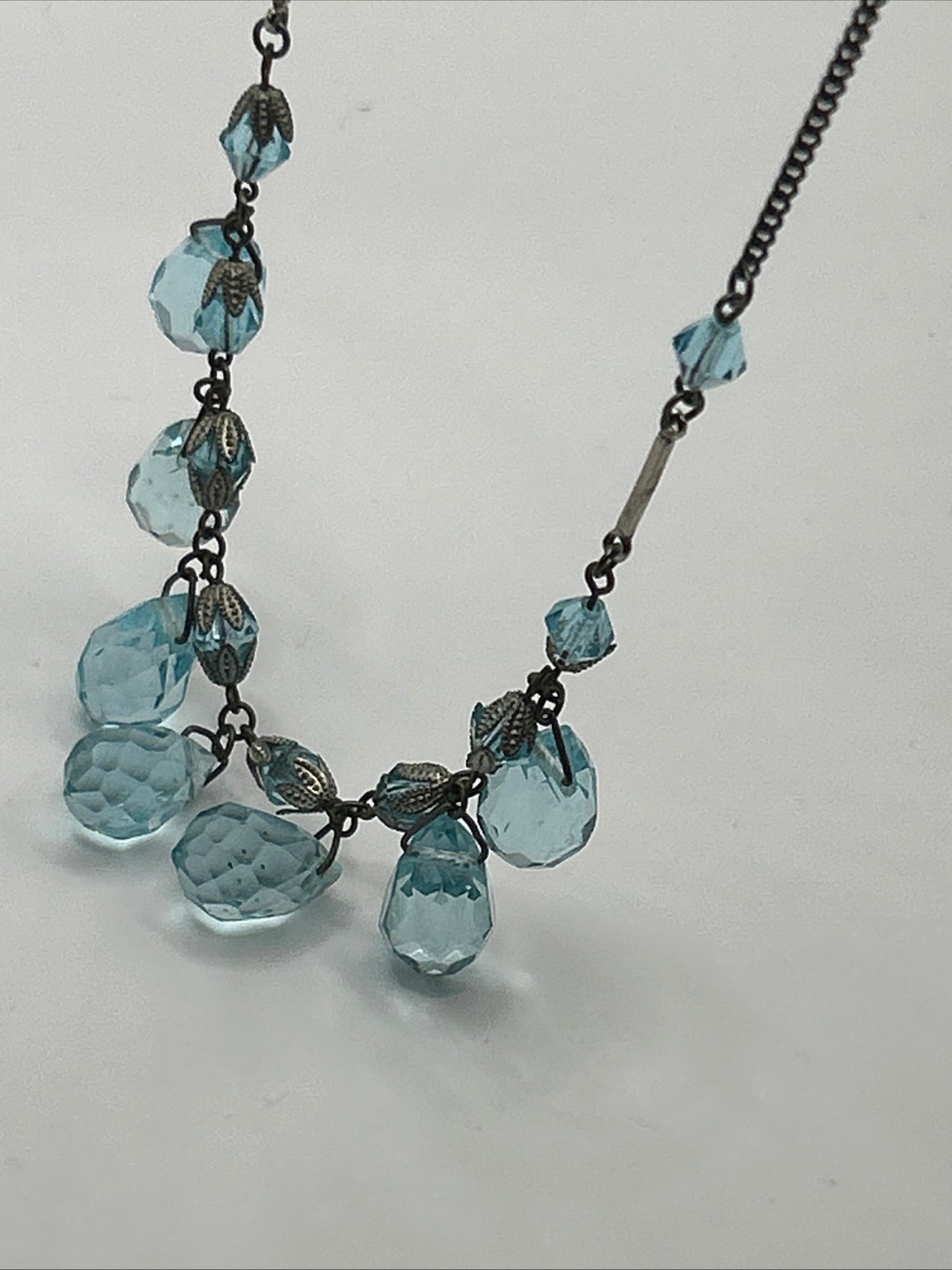 Art deco Blue Czech Glass Drop
Crystal Necklace
