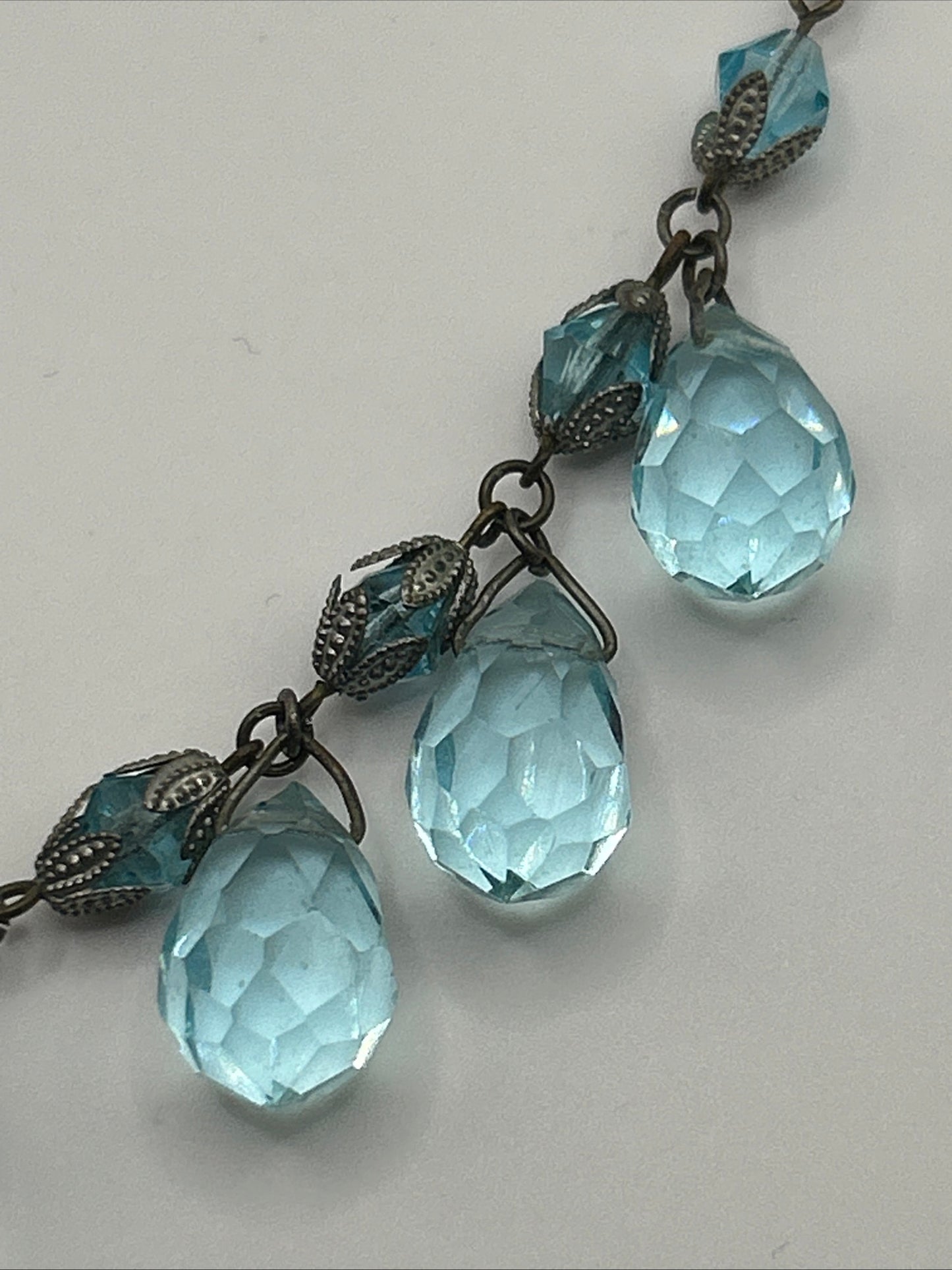 Art deco Blue Czech Glass Drop
Crystal Necklace