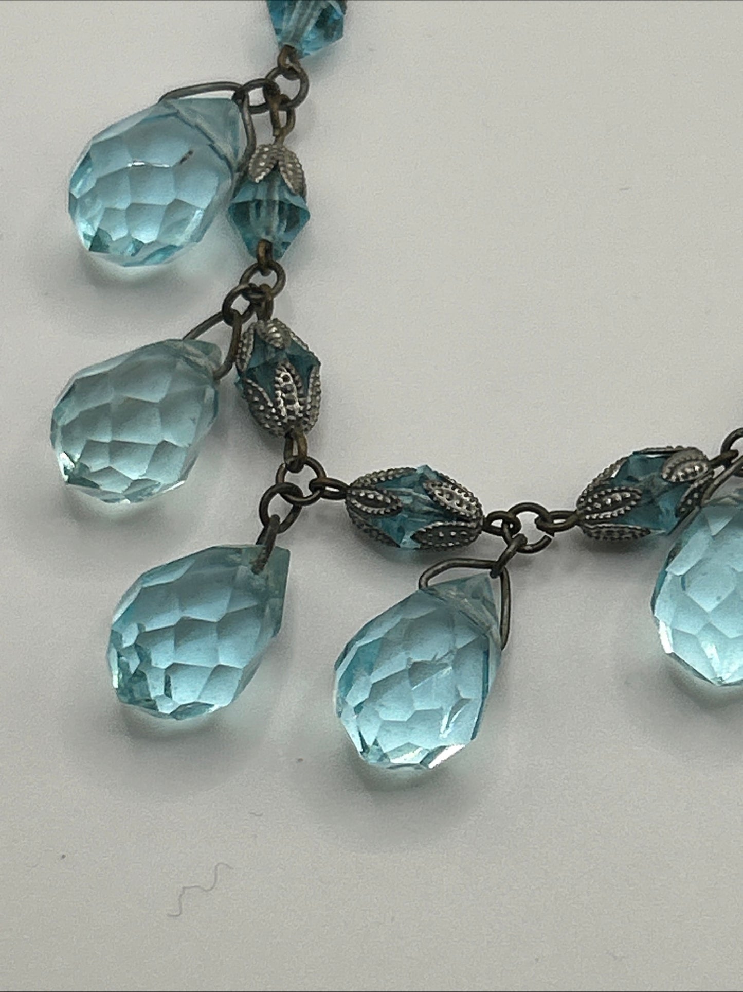 Art deco Blue Czech Glass Drop
Crystal Necklace