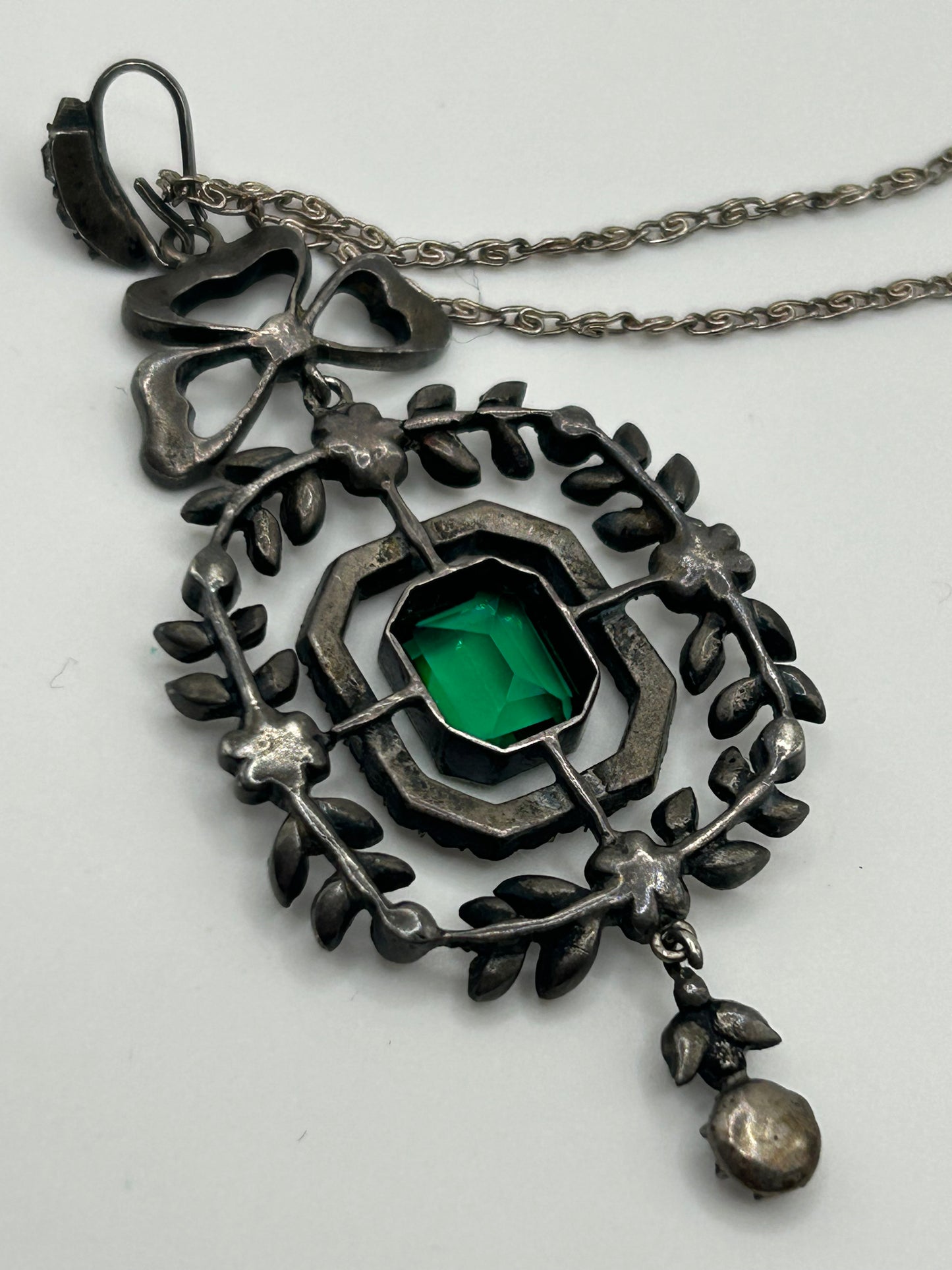 Antique 1900 Green Paste And Clear Stones Pendant Silver . Belle Epoque
