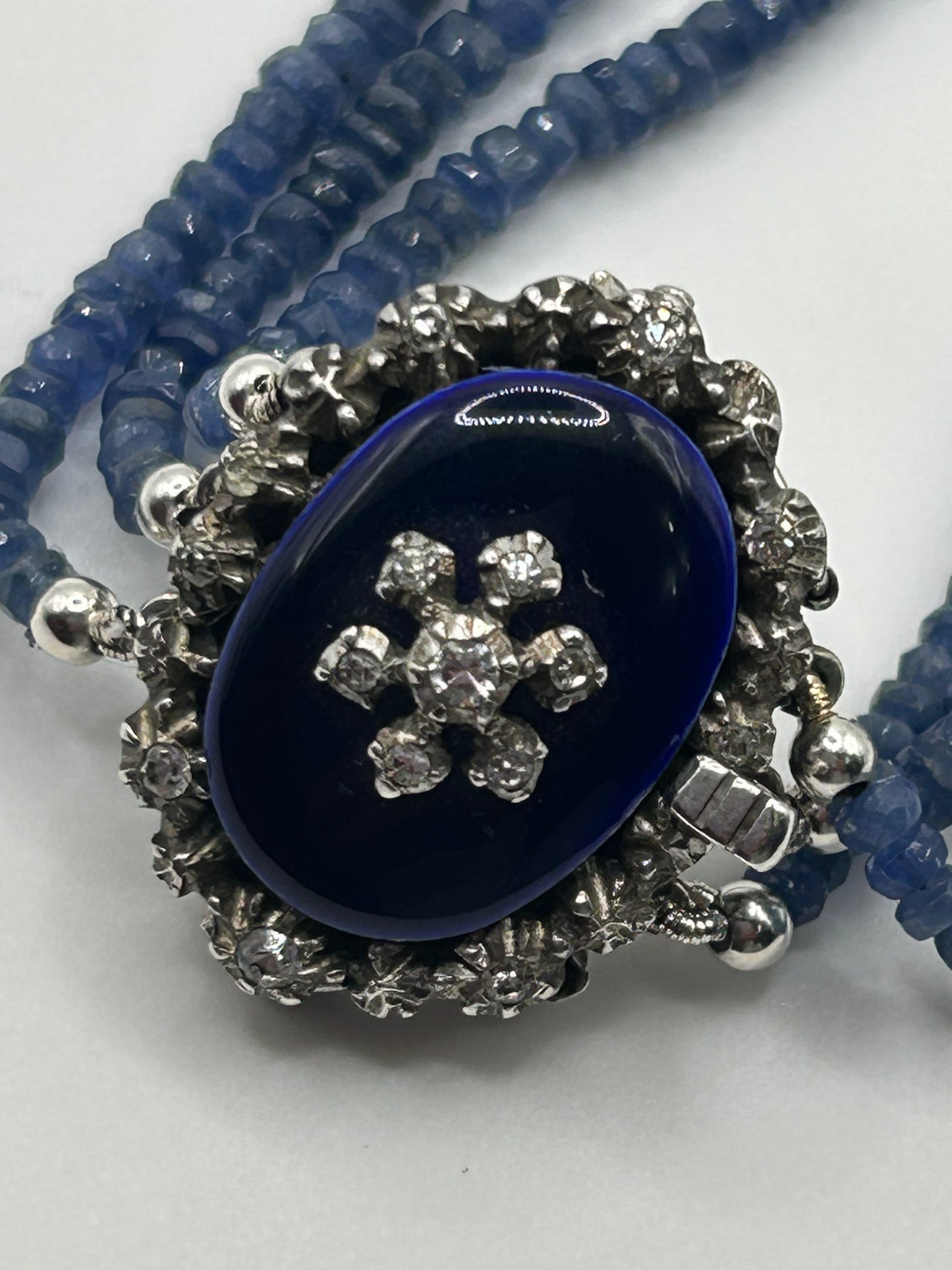 Victorian Bracelet with faceted Sapphires & Silver Edwardian Blue Enamel Clasp