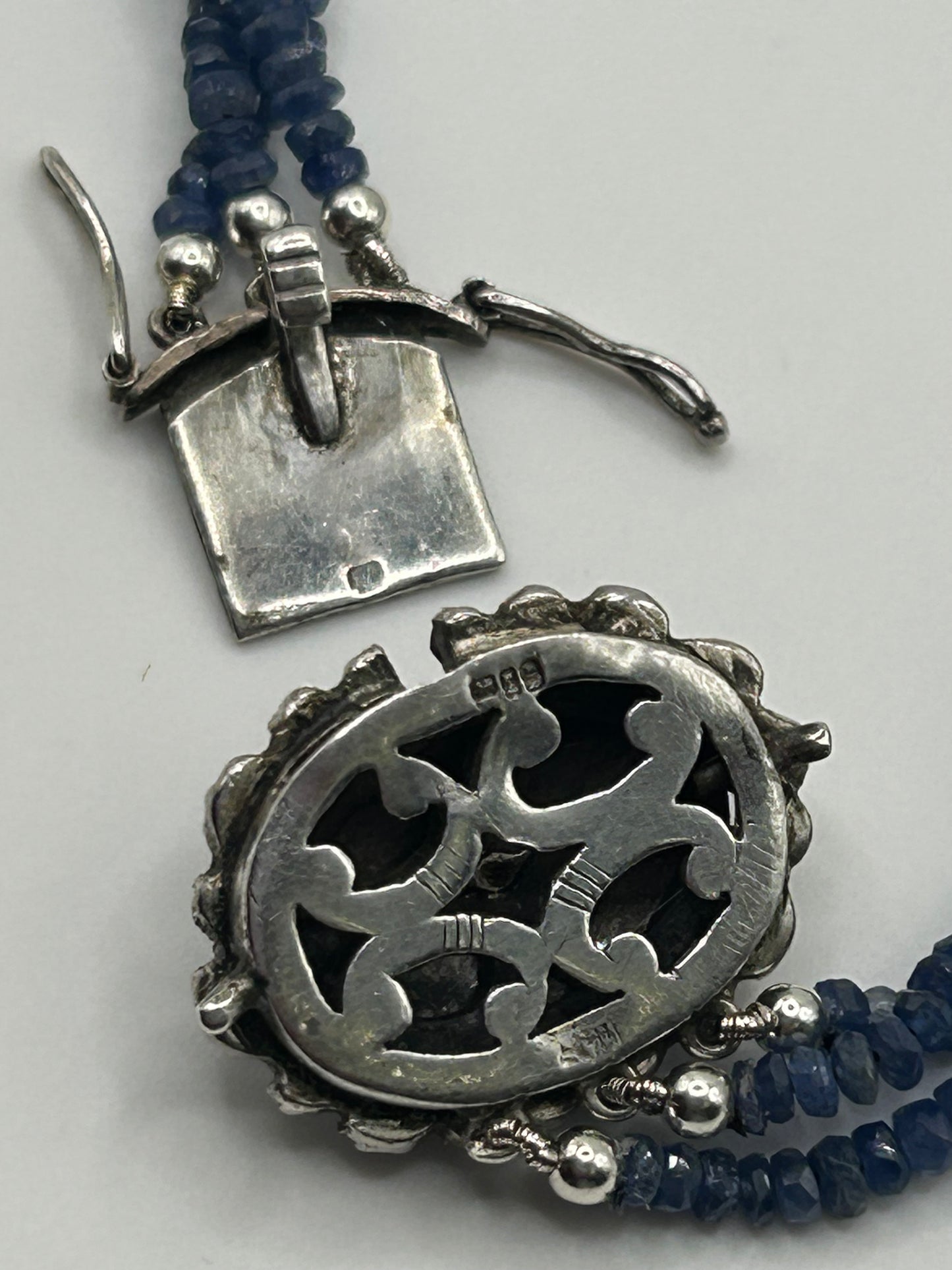 Victorian Bracelet with faceted Sapphires & Silver Edwardian Blue Enamel Clasp