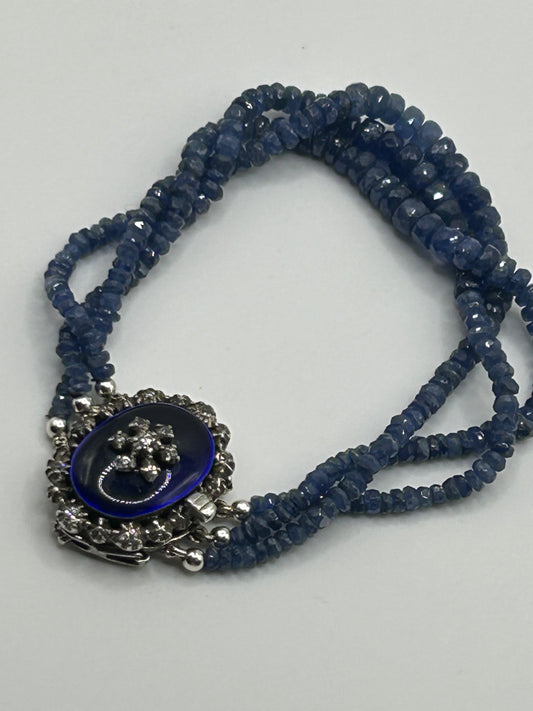 Victorian Bracelet with faceted Sapphires & Silver Edwardian Blue Enamel Clasp