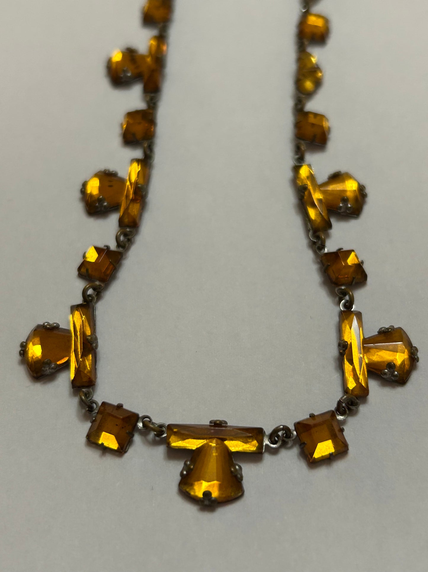 Antique Art Deco amber coloured Vauxhall Glass necklace 1930s
