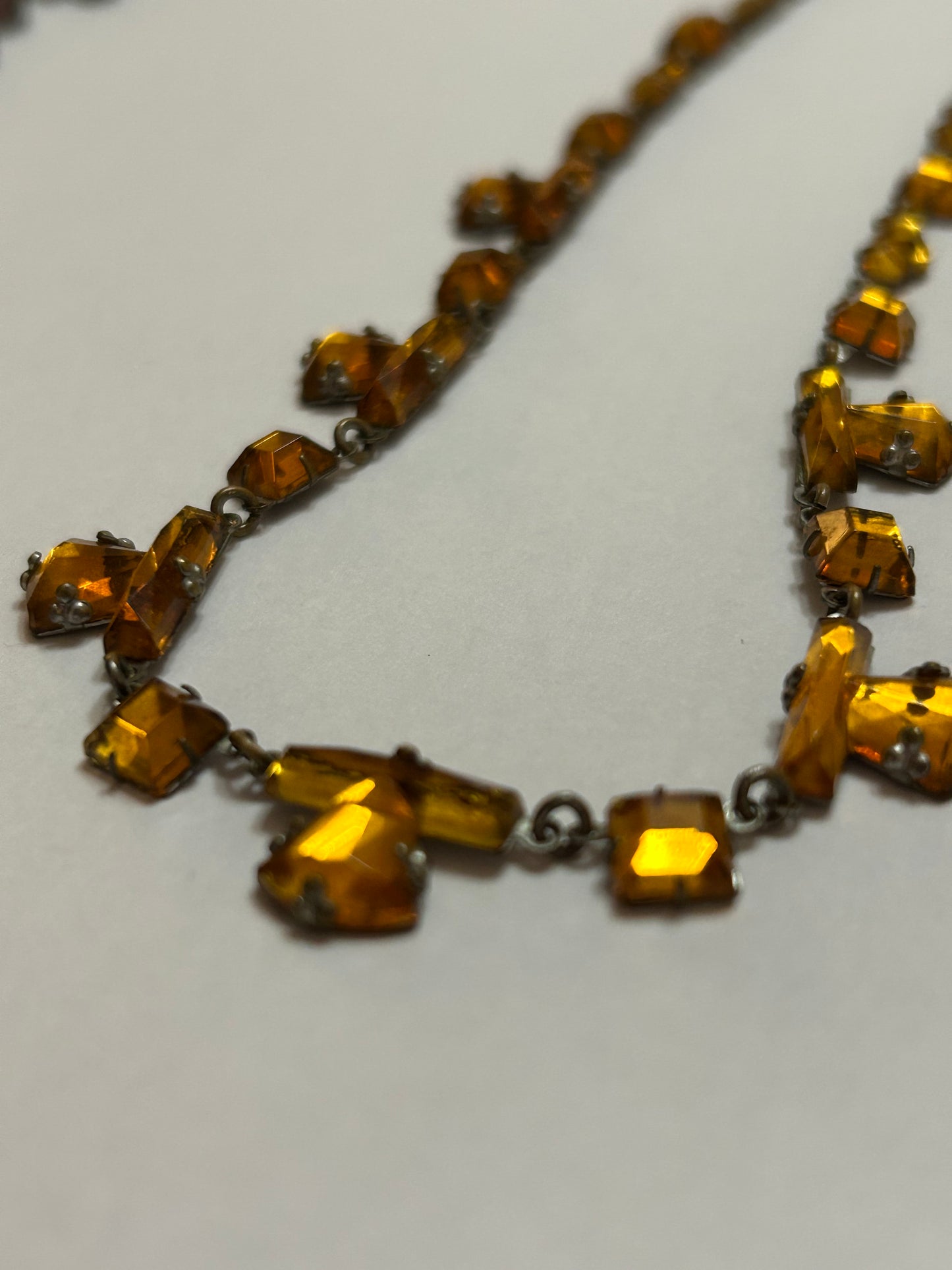Antique Art Deco amber coloured Vauxhall Glass necklace 1930s