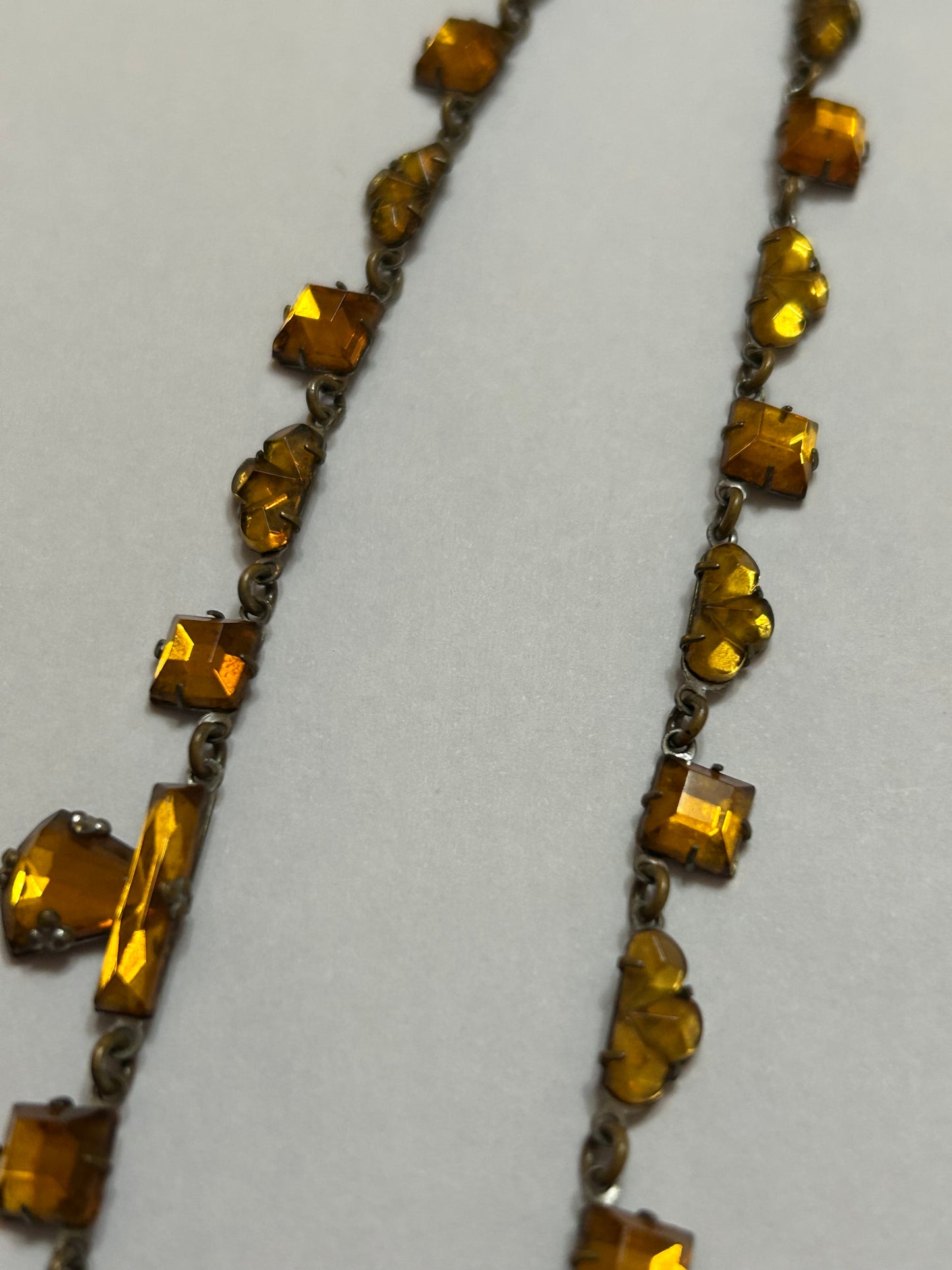 Antique Art Deco amber coloured Vauxhall Glass necklace 1930s