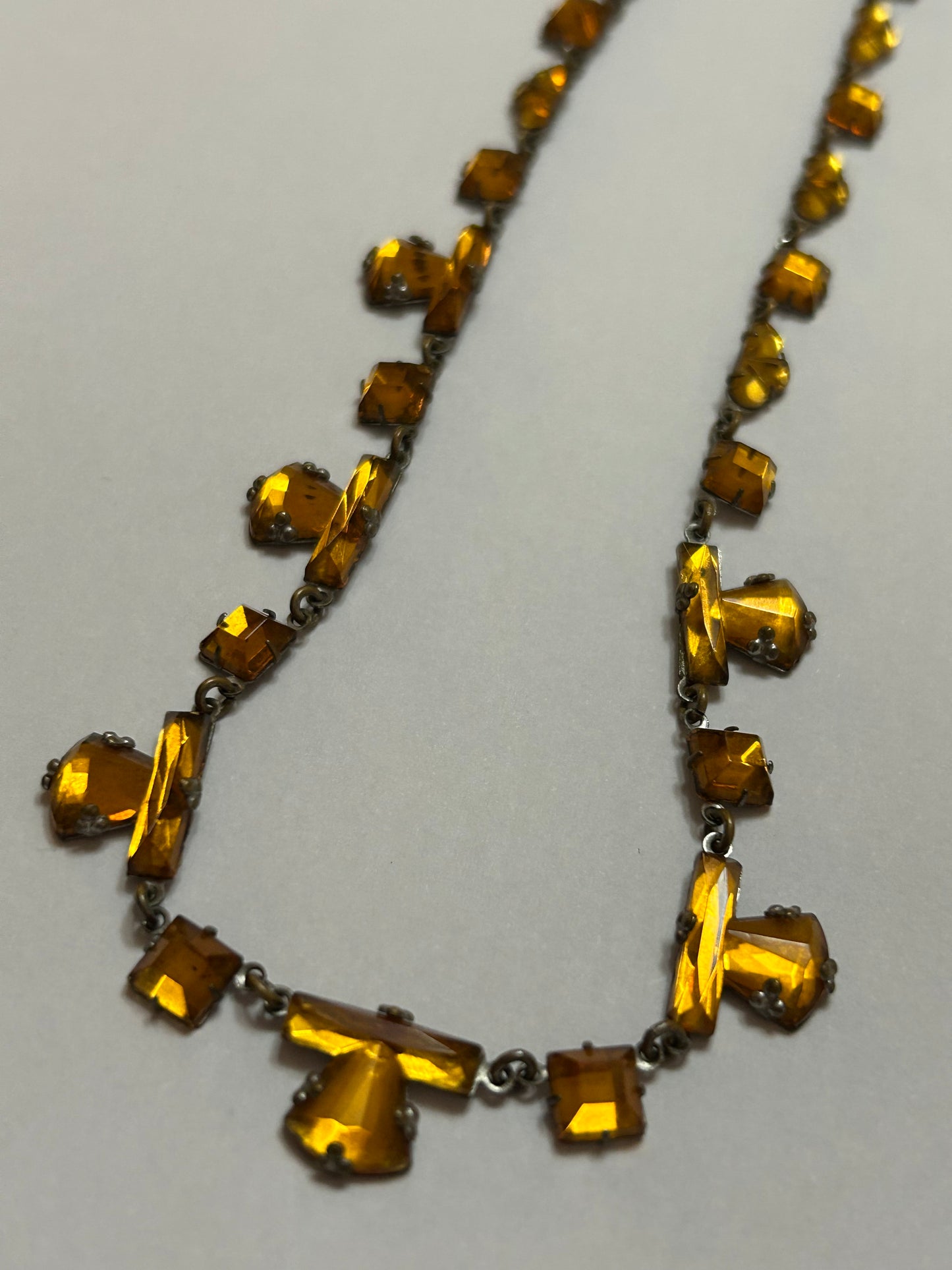 Antique Art Deco amber coloured Vauxhall Glass necklace 1930s