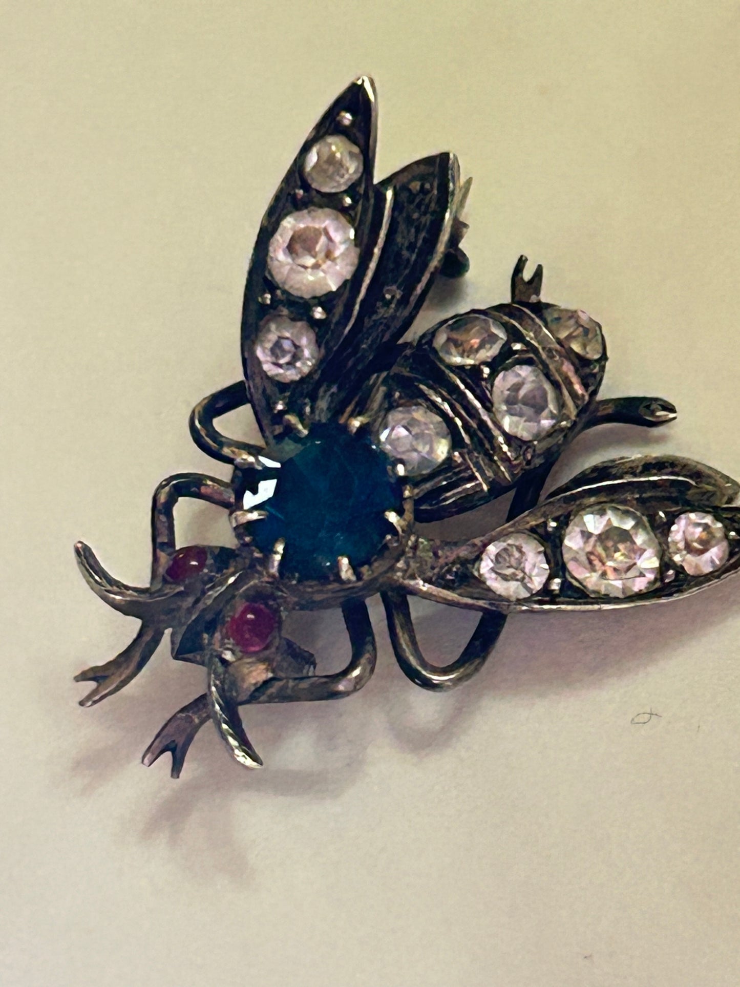 Silver Victorian Bee Brooch Paste Stones.