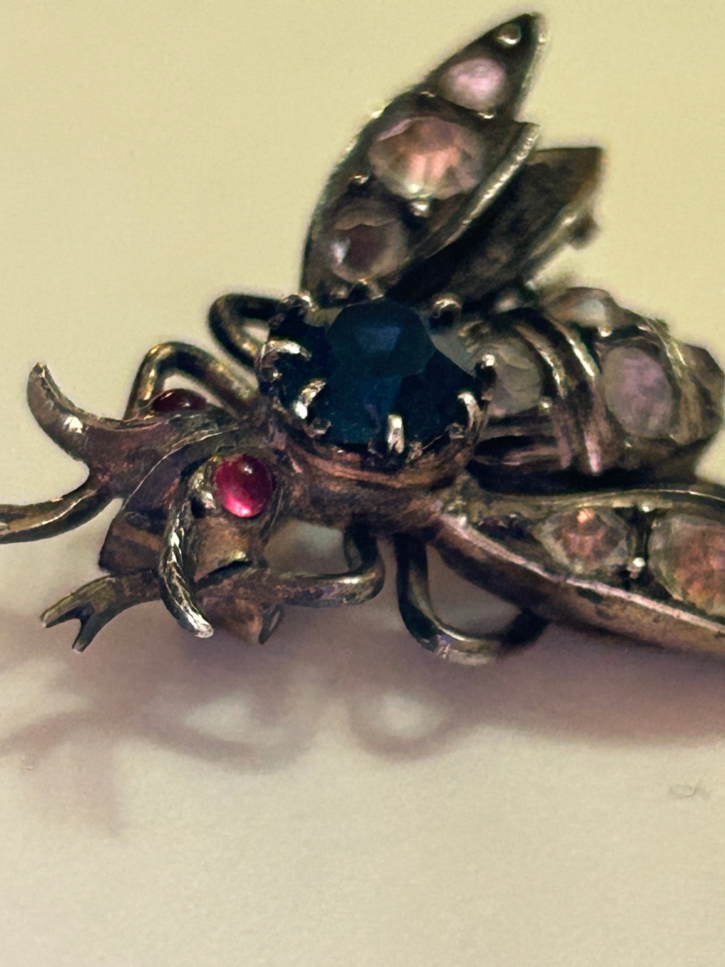 Silver Victorian Bee Brooch Paste Stones.