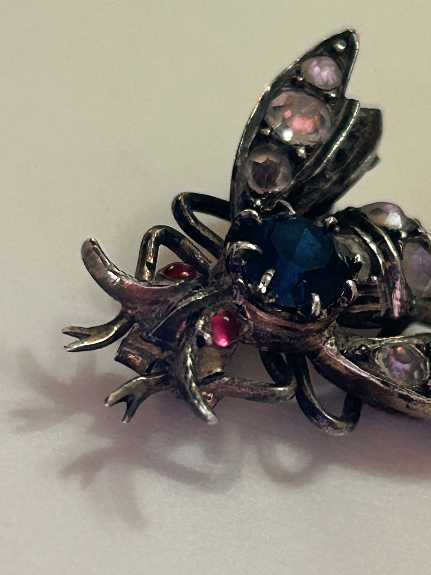 Silver Victorian Bee Brooch Paste Stones.