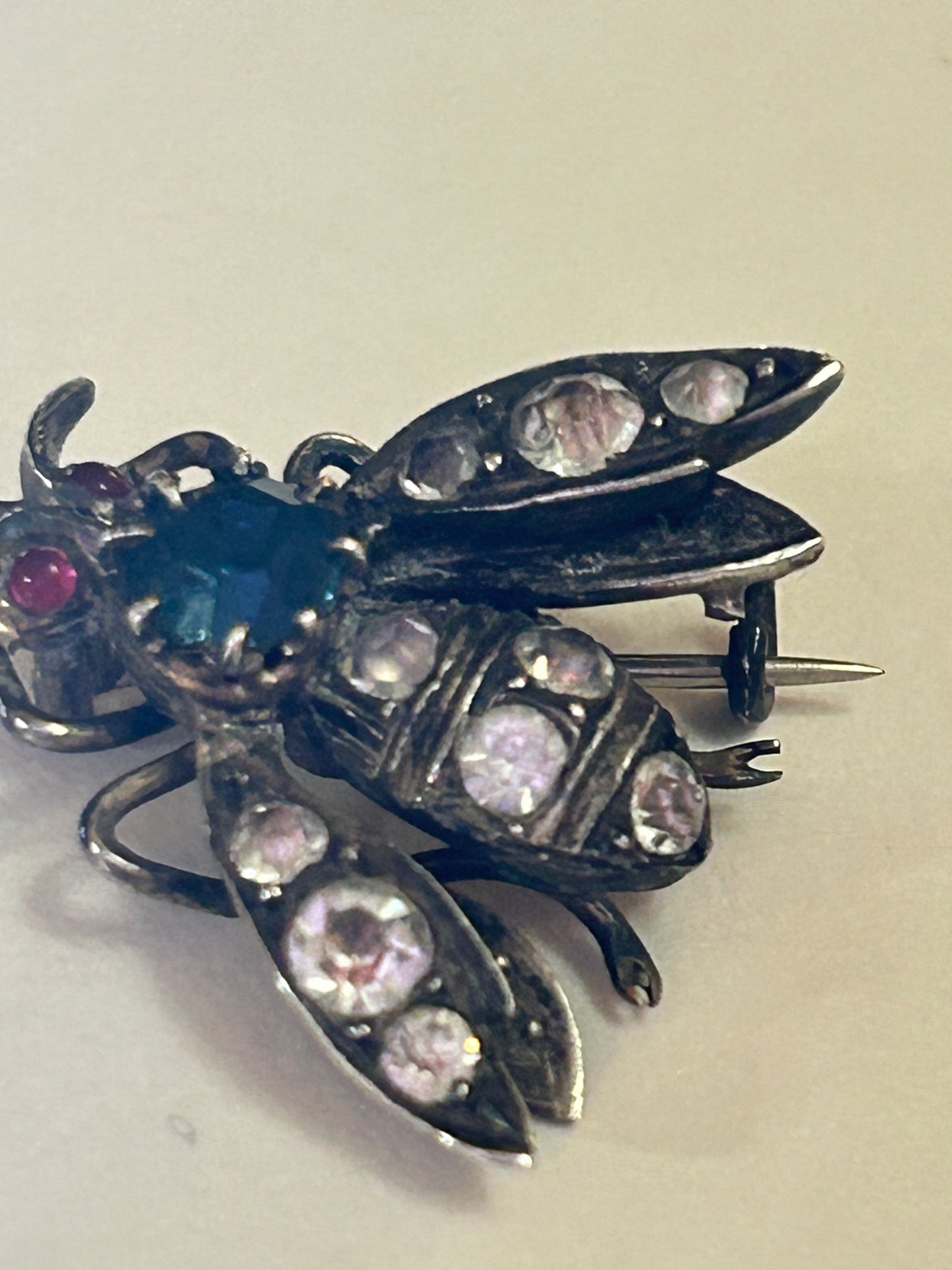 Silver Victorian Bee Brooch Paste Stones.