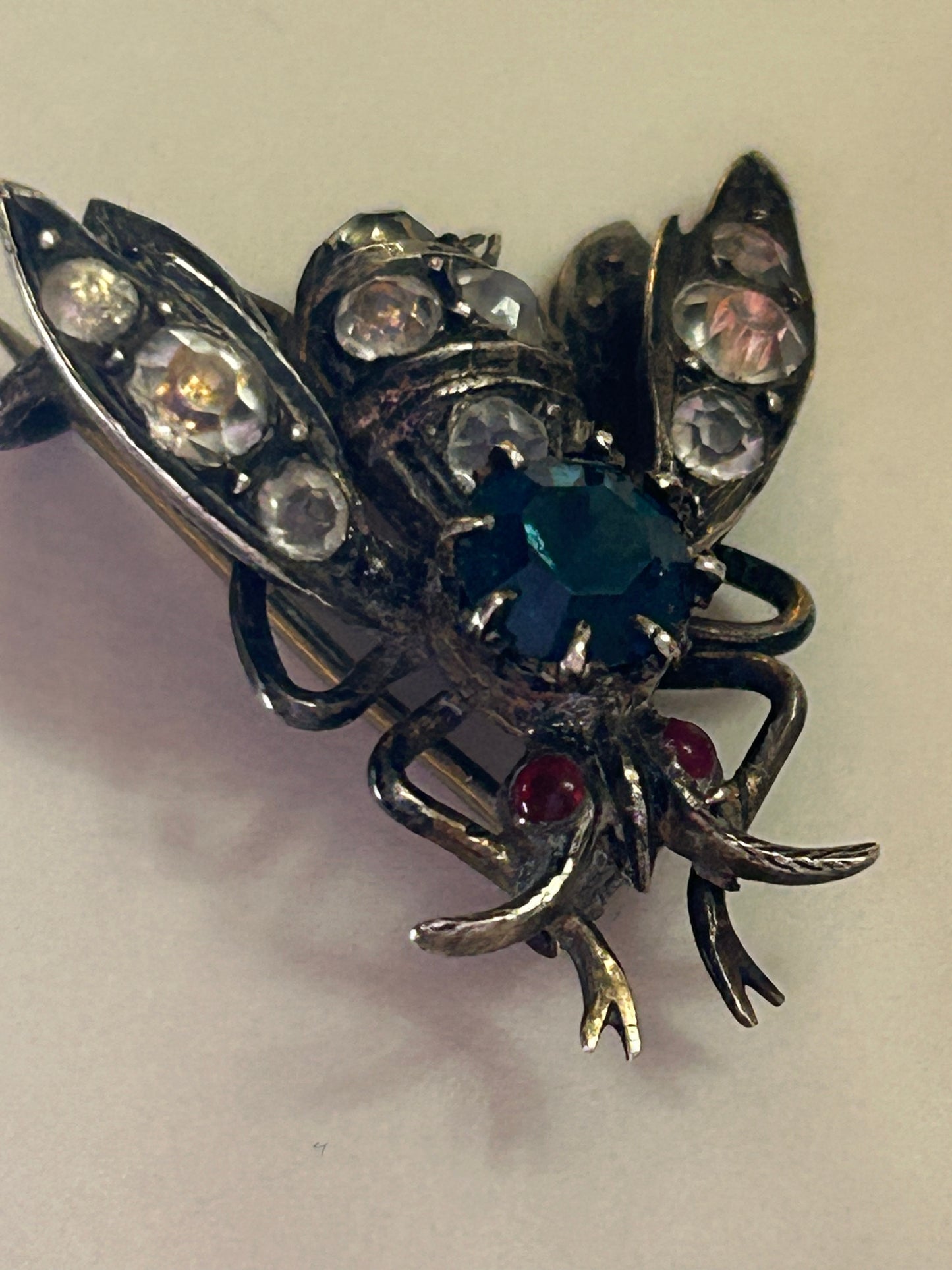 Silver Victorian Bee Brooch Paste Stones.