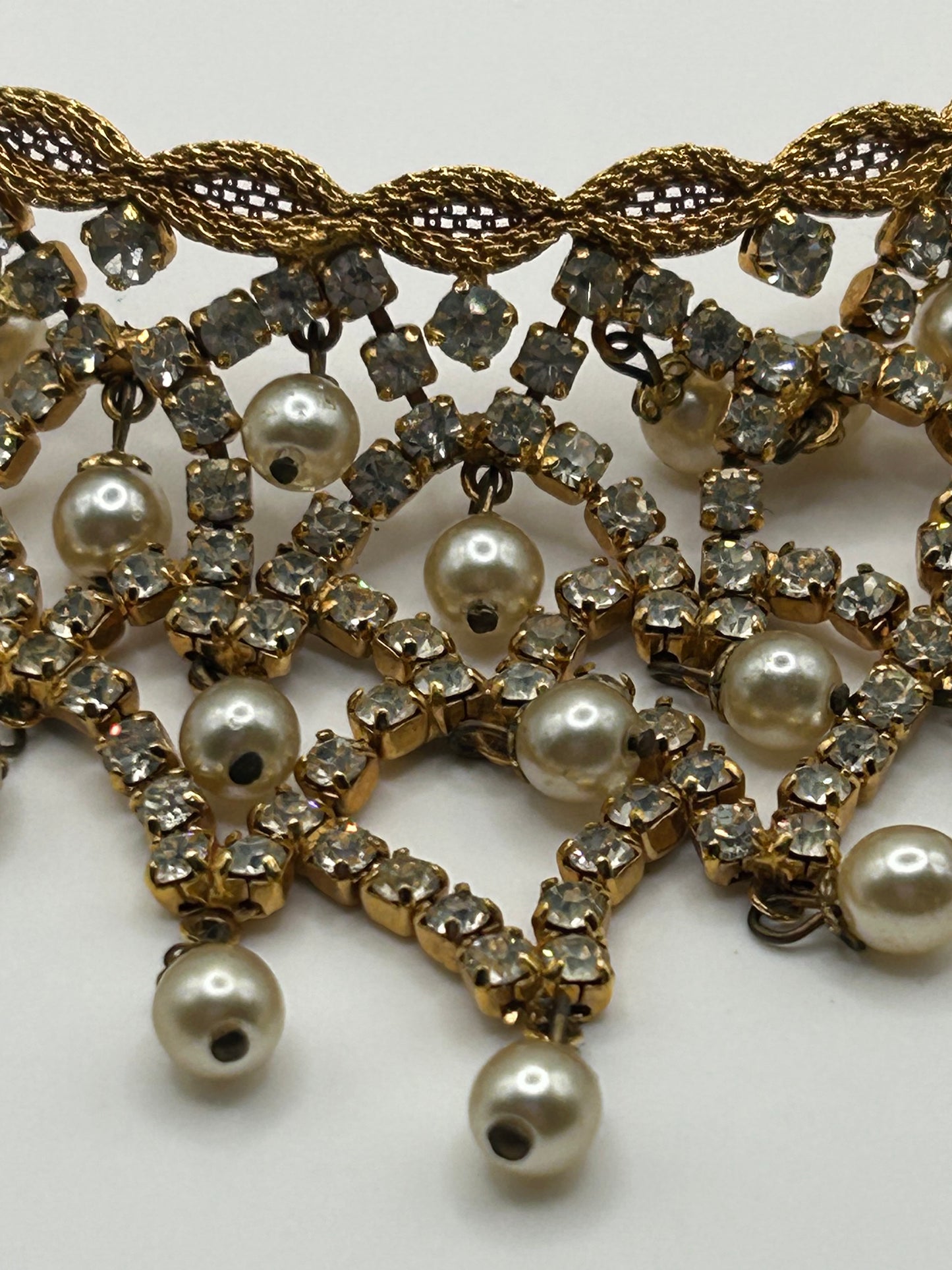 Vintage Christian Dior Crystal Pearl Bib Necklace gold Plated Rare Statement