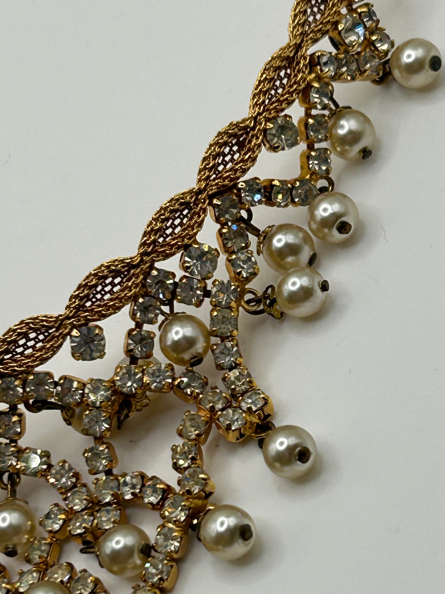 Vintage Christian Dior Crystal Pearl Bib Necklace gold Plated Rare Statement