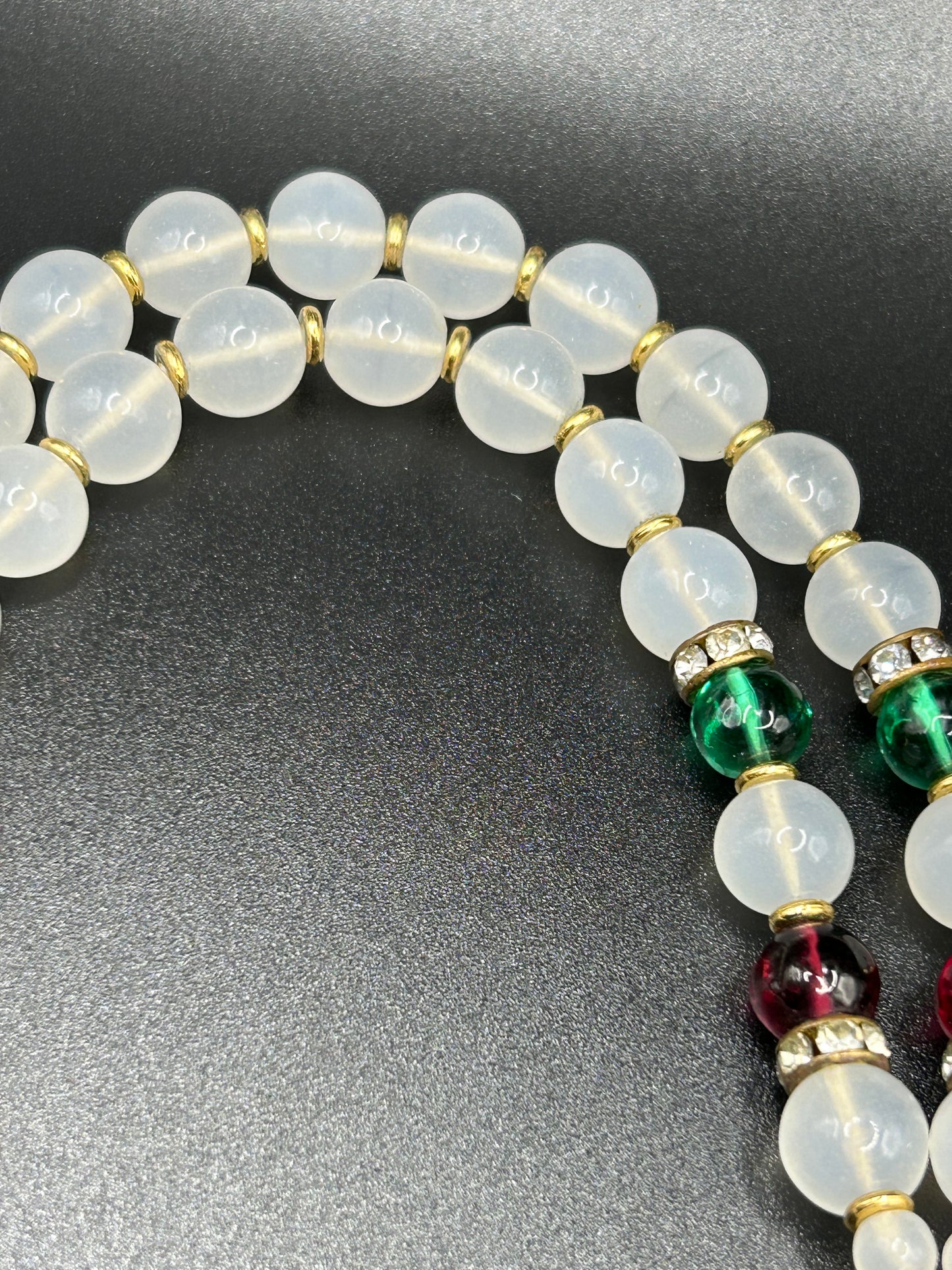 Vintage Dior Poured Glass Tassel Long Bead Rhinestone opalescent Necklace.