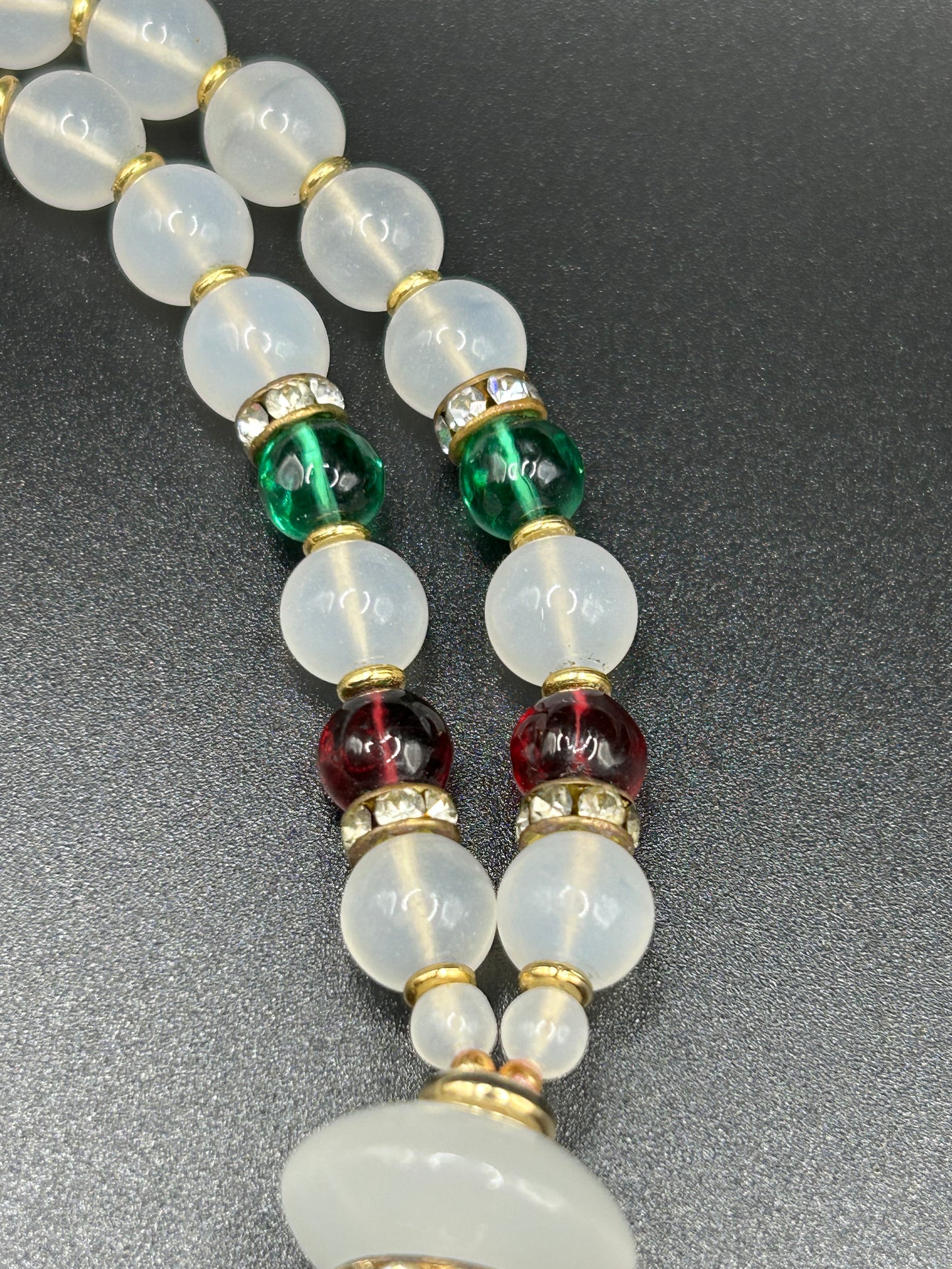 Vintage Dior Poured Glass Tassel Long Bead Rhinestone opalescent Necklace.