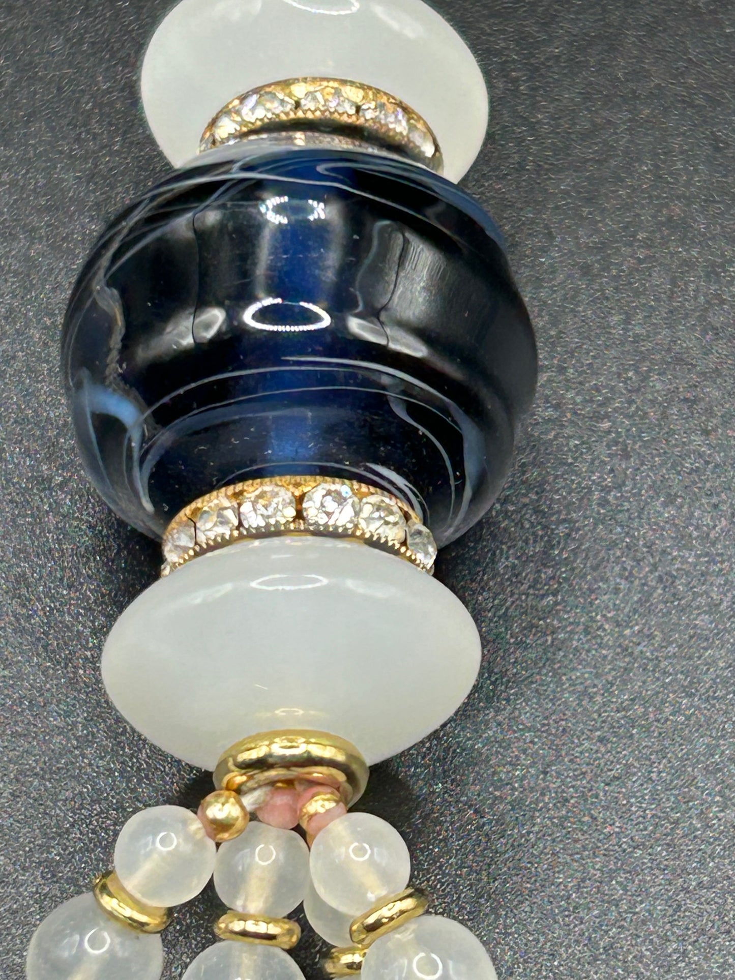 Vintage Dior Poured Glass Tassel Long Bead Rhinestone opalescent Necklace.