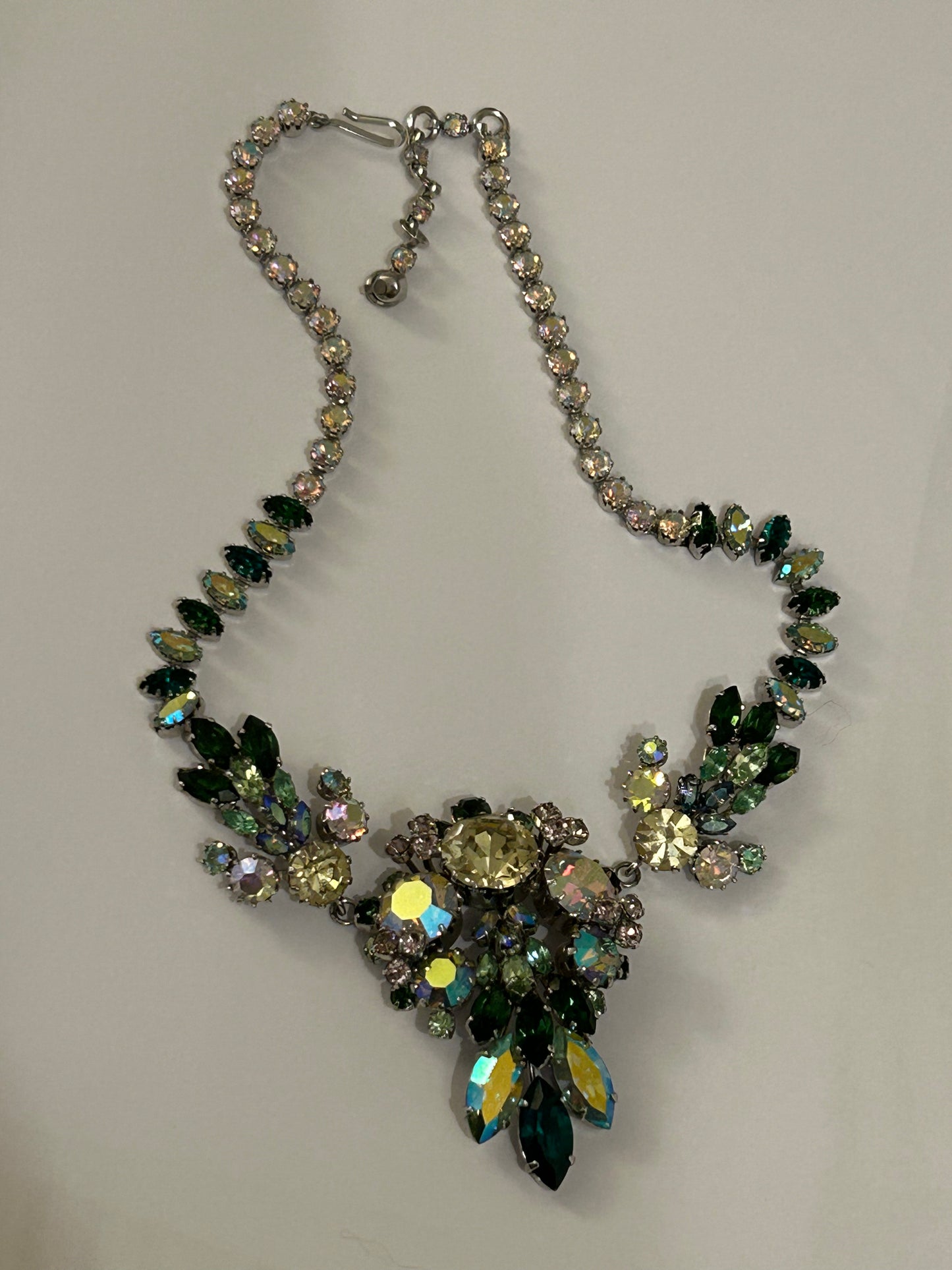 Vintage Austrian Crystal AB and green colour 1950s necklace.