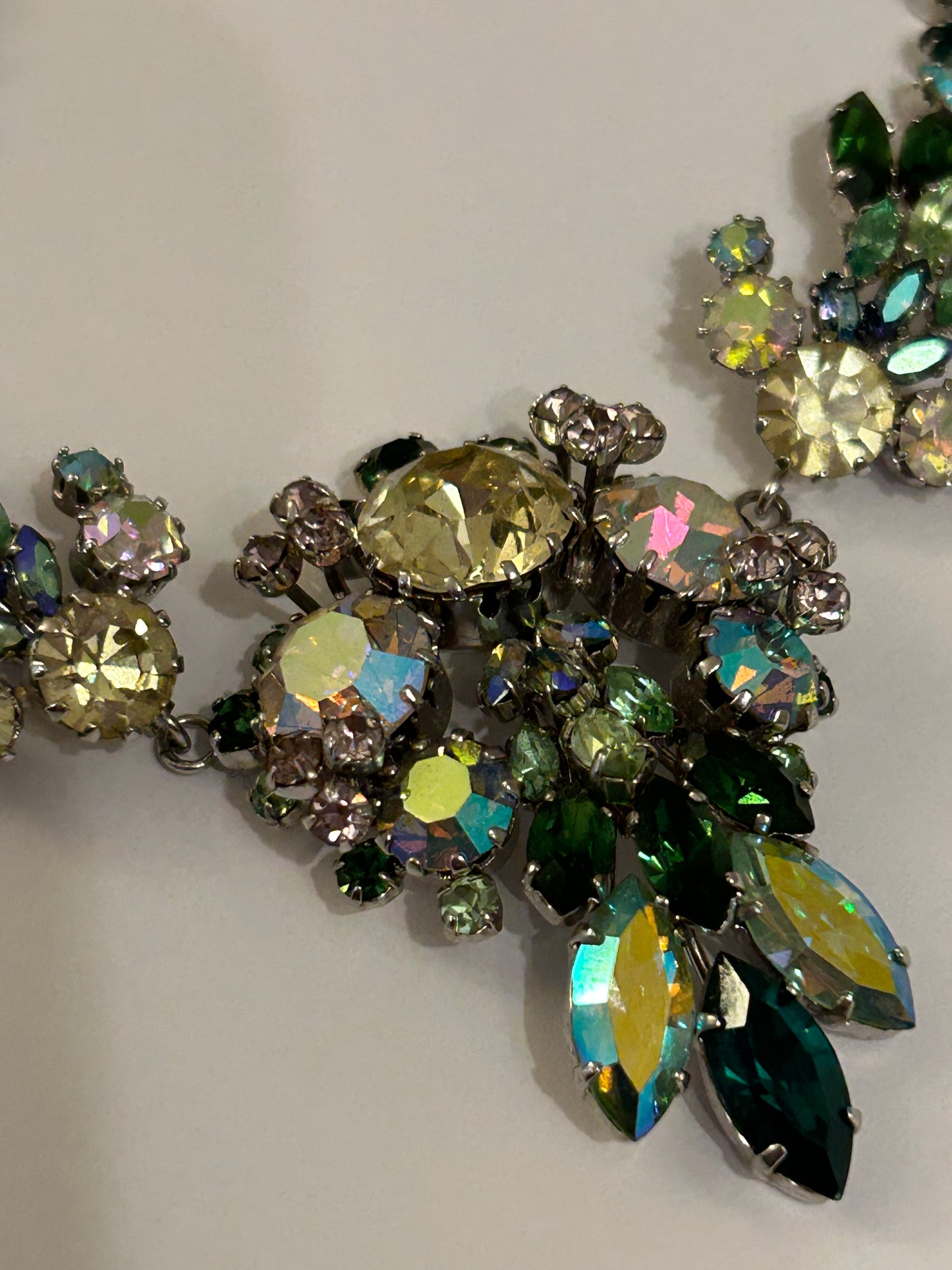Vintage Austrian Crystal AB and green colour 1950s necklace.
