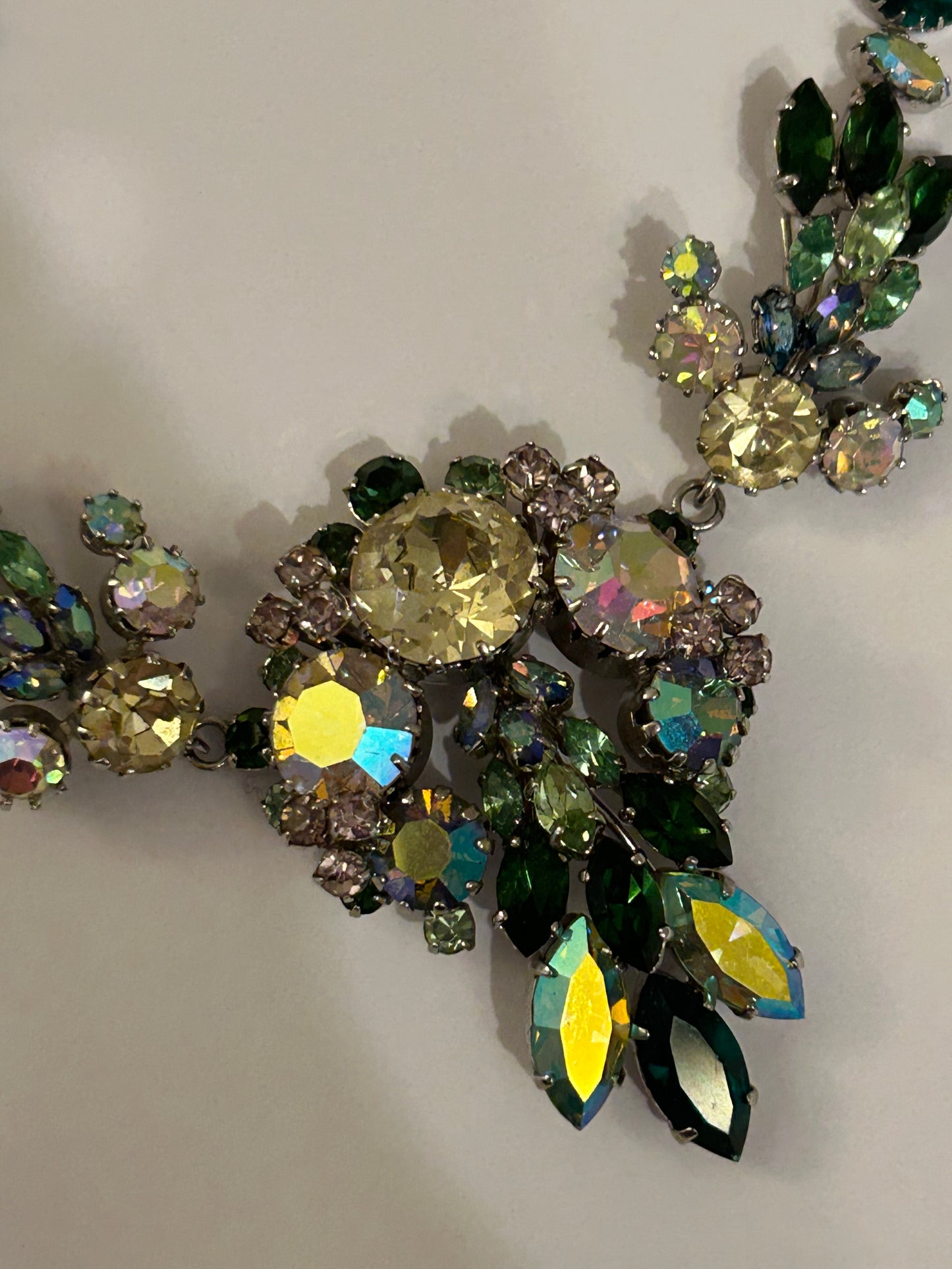 Vintage Austrian Crystal AB and green colour 1950s necklace.
