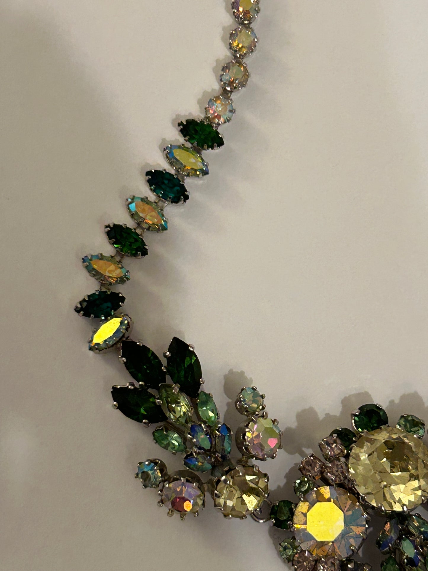 Vintage Austrian Crystal AB and green colour 1950s necklace.