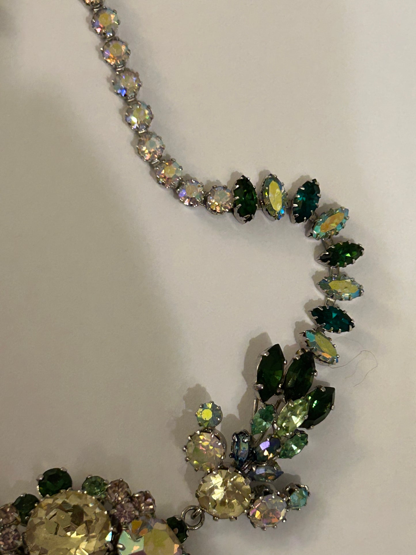Vintage Austrian Crystal AB and green colour 1950s necklace.