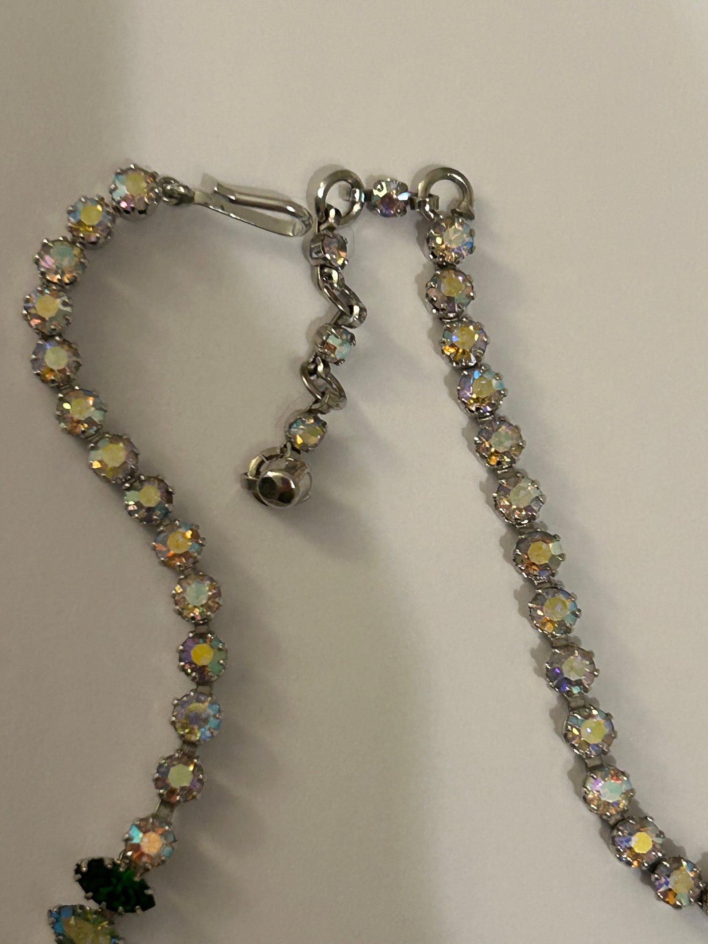 Vintage Austrian Crystal AB and green colour 1950s necklace.