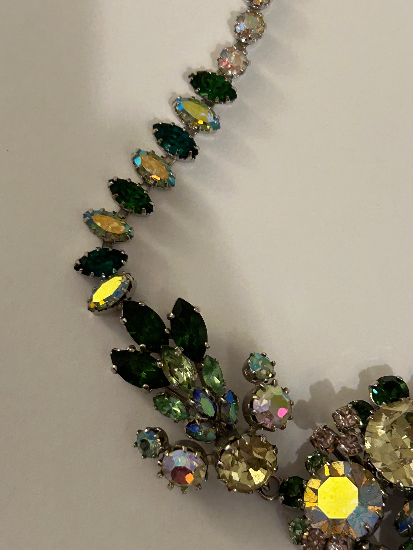 Vintage Austrian Crystal AB and green colour 1950s necklace.