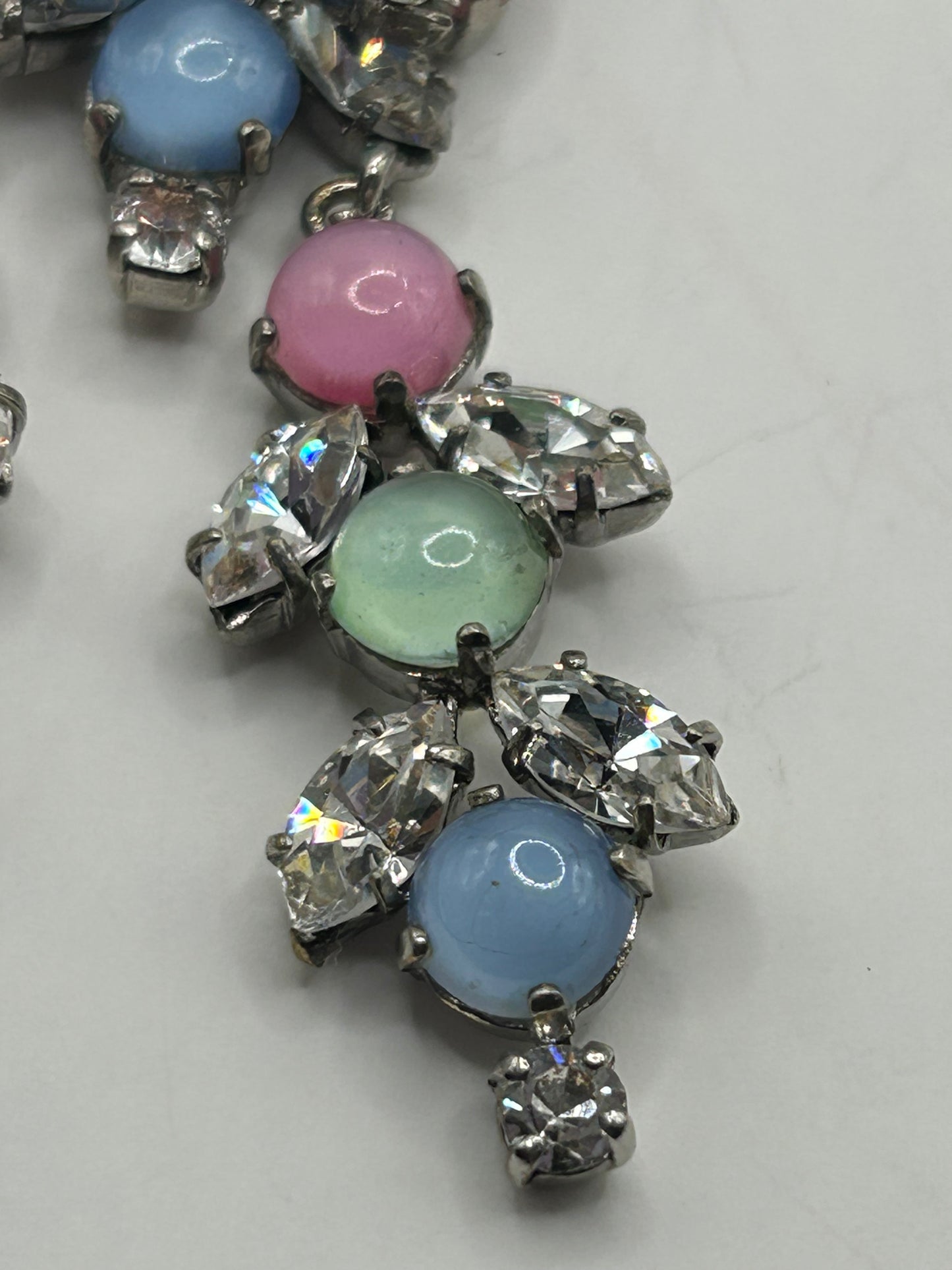 Vintage 1950s Rhinestone Pastel Glass Stone Drop Necklace Roger Jean Pierre.