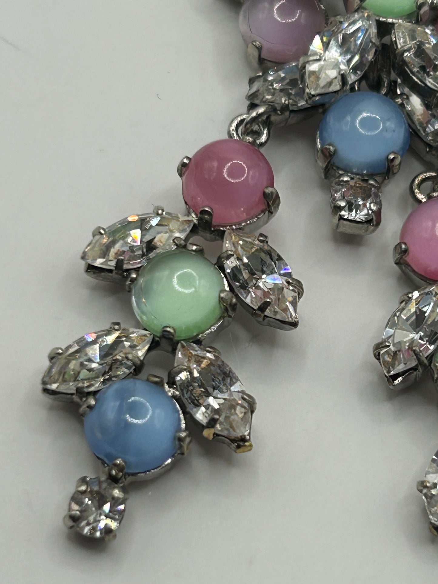 Vintage 1950s Rhinestone Pastel Glass Stone Drop Necklace Roger Jean Pierre.